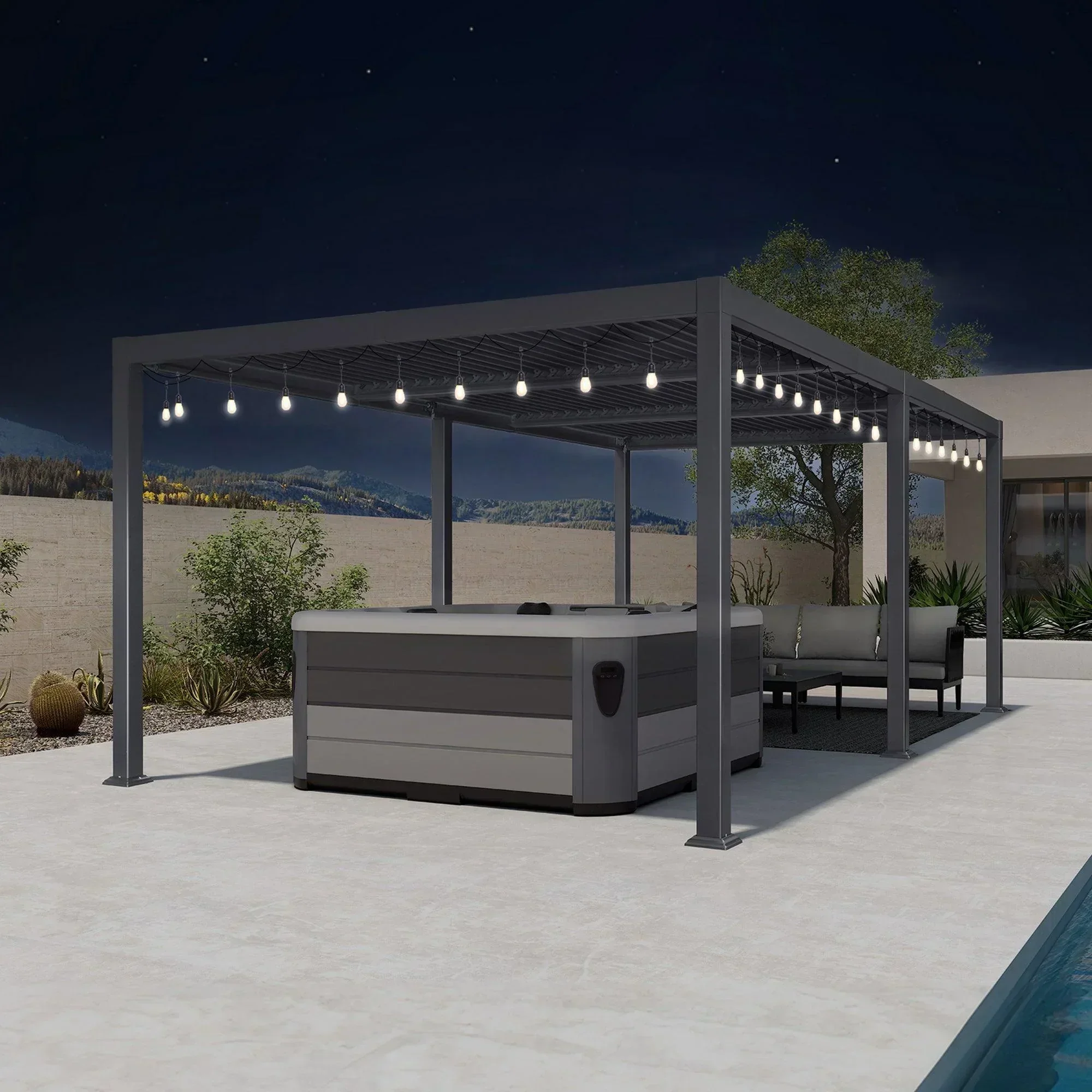 PURPLE LEAF Caesar Louvered Pergola with Milky String Lights Patio Aluminum Pergola with Independent Adjustable Rainproof Roof With Milky Lights - Image 8