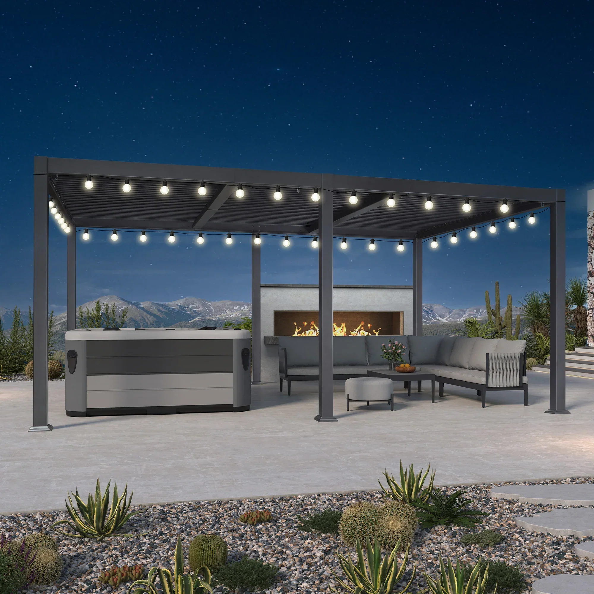 PURPLE LEAF Caesar Louvered Pergola with Milky String Lights Patio Aluminum Pergola with Independent Adjustable Rainproof Roof Hardtop Pergola for Outdoor Deck Garden Yard - Image 75