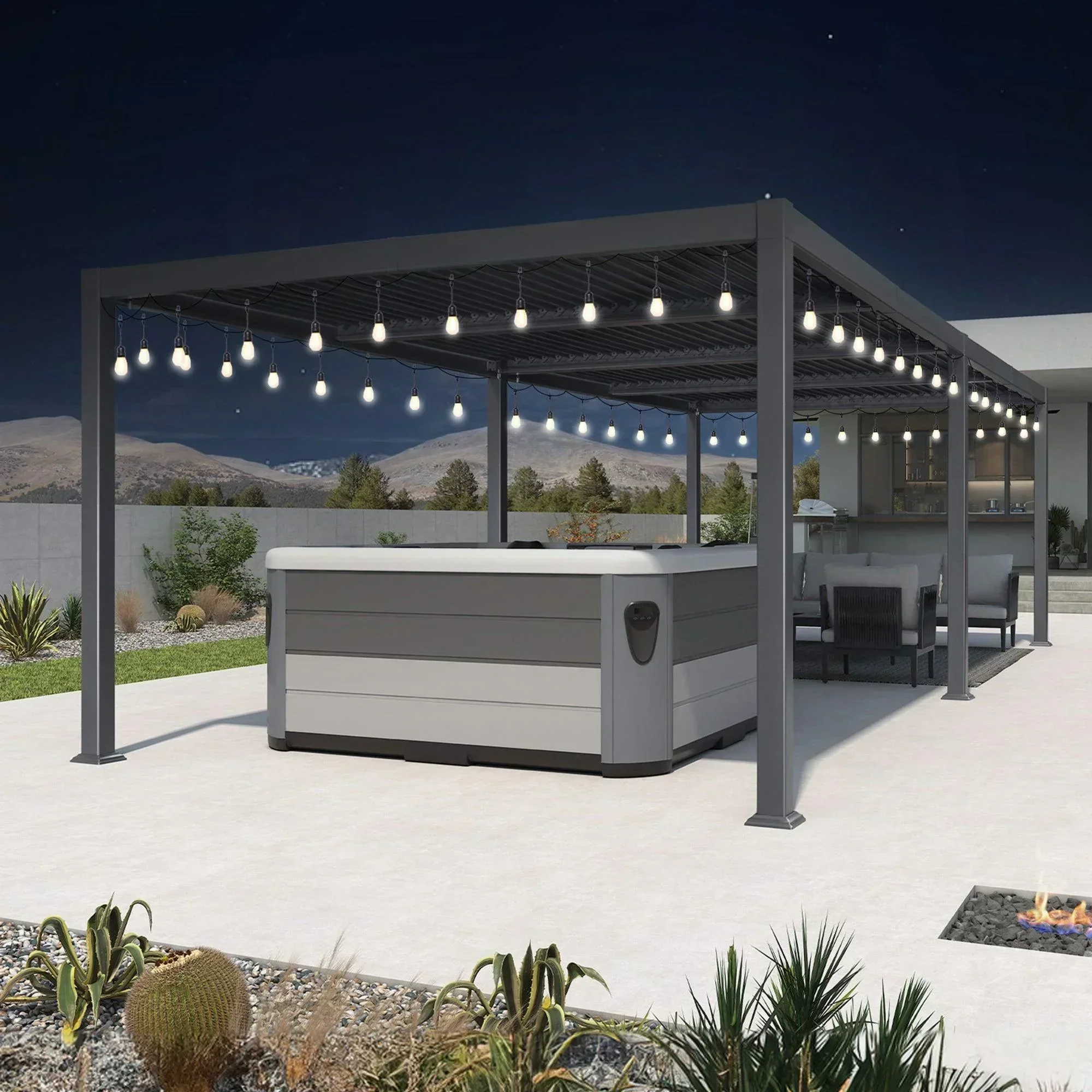 PURPLE LEAF Caesar Louvered Pergola with Milky String Lights Patio Aluminum Pergola with Independent Adjustable Rainproof Roof With Milky Lights - Image 10