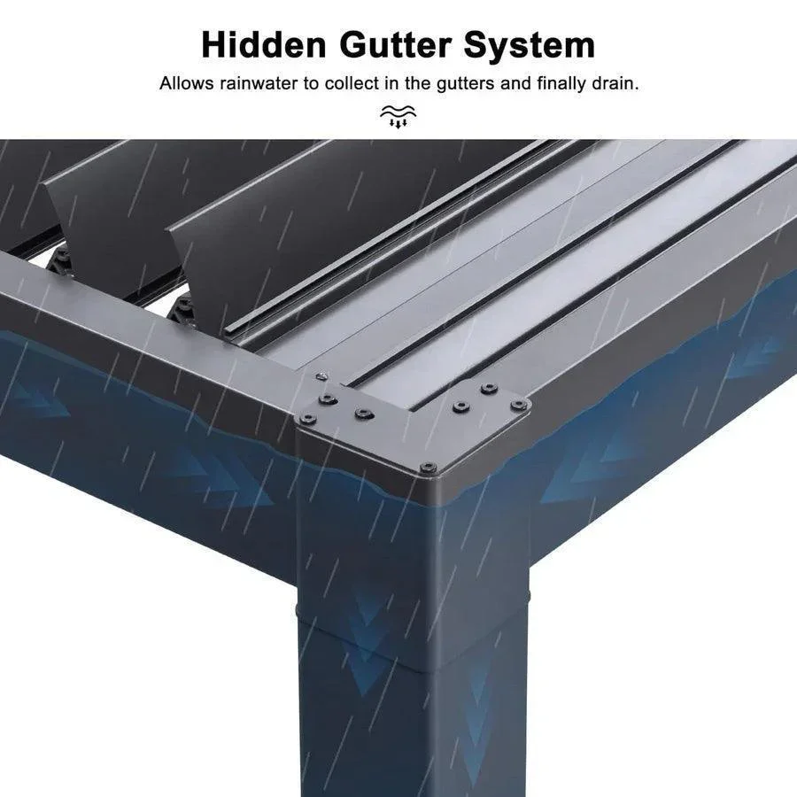 PURPLE LEAF Caesar Louvered Pergola with Yellow String Lights Patio Aluminum Pergola with Independent Adjustable Rainproof Roof Hardtop Pergola for Outdoor Deck Garden Yard - Image 17