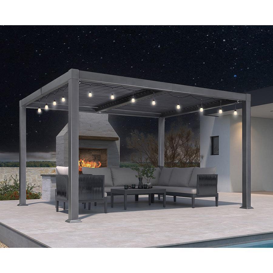 PURPLE LEAF Caesar Louvered Pergola with Yellow String Lights Patio Aluminum Pergola with Independent Adjustable Rainproof Roof Hardtop Pergola for Outdoor Deck Garden Yard - Image 22