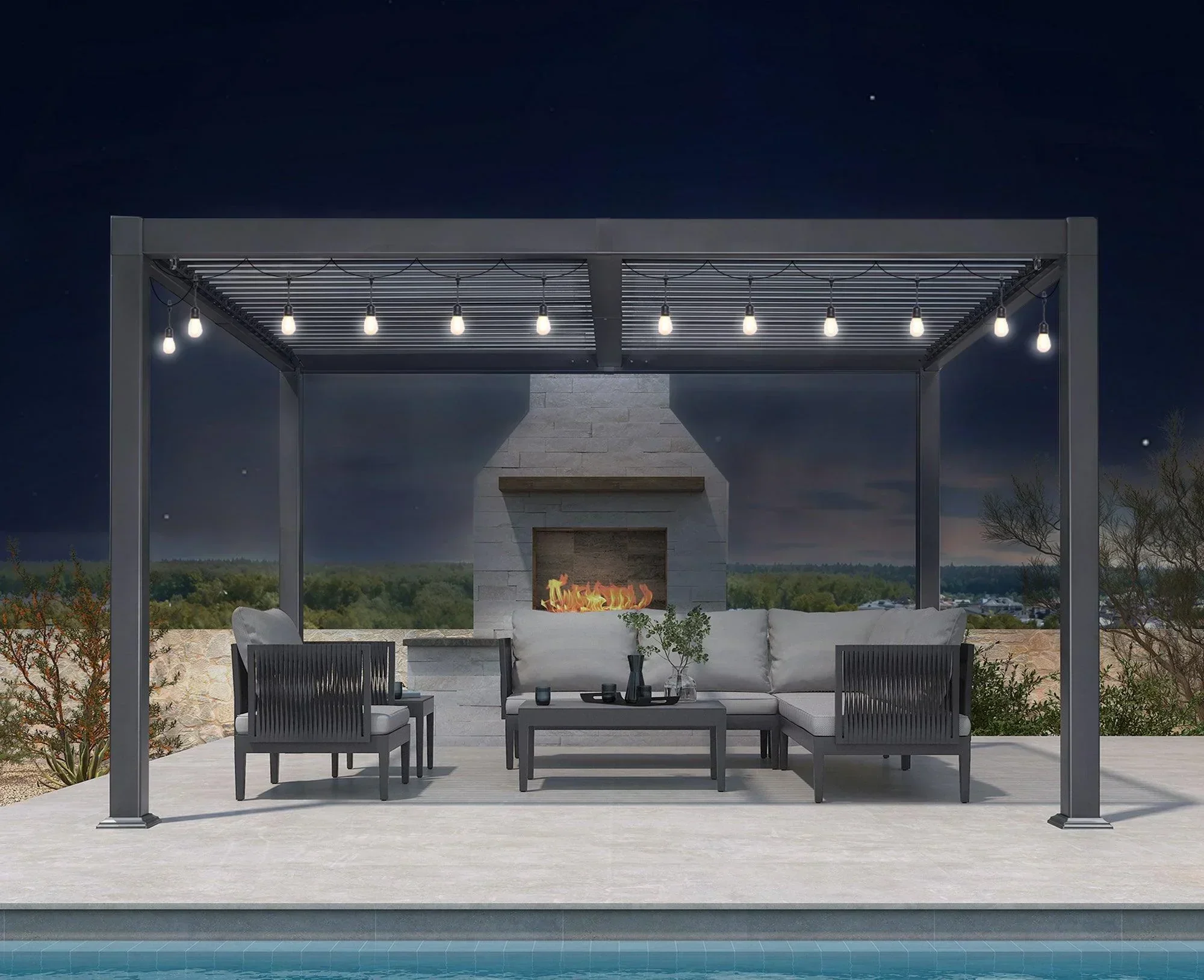 PURPLE LEAF Caesar Louvered Pergola with Yellow String Lights Patio Aluminum Pergola with Independent Adjustable Rainproof Roof Hardtop Pergola for Outdoor Deck Garden Yard - Image 24