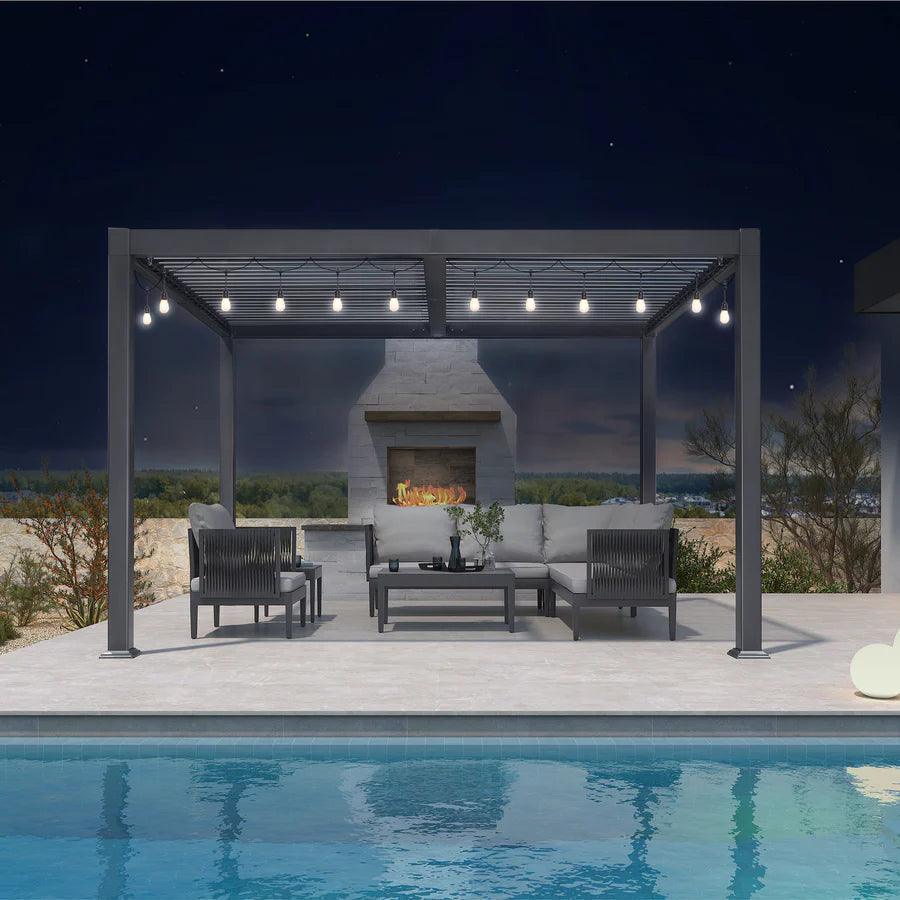 PURPLE LEAF Caesar Louvered Pergola with Yellow String Lights Patio Aluminum Pergola with Independent Adjustable Rainproof Roof Hardtop Pergola for Outdoor Deck Garden Yard - Image 3