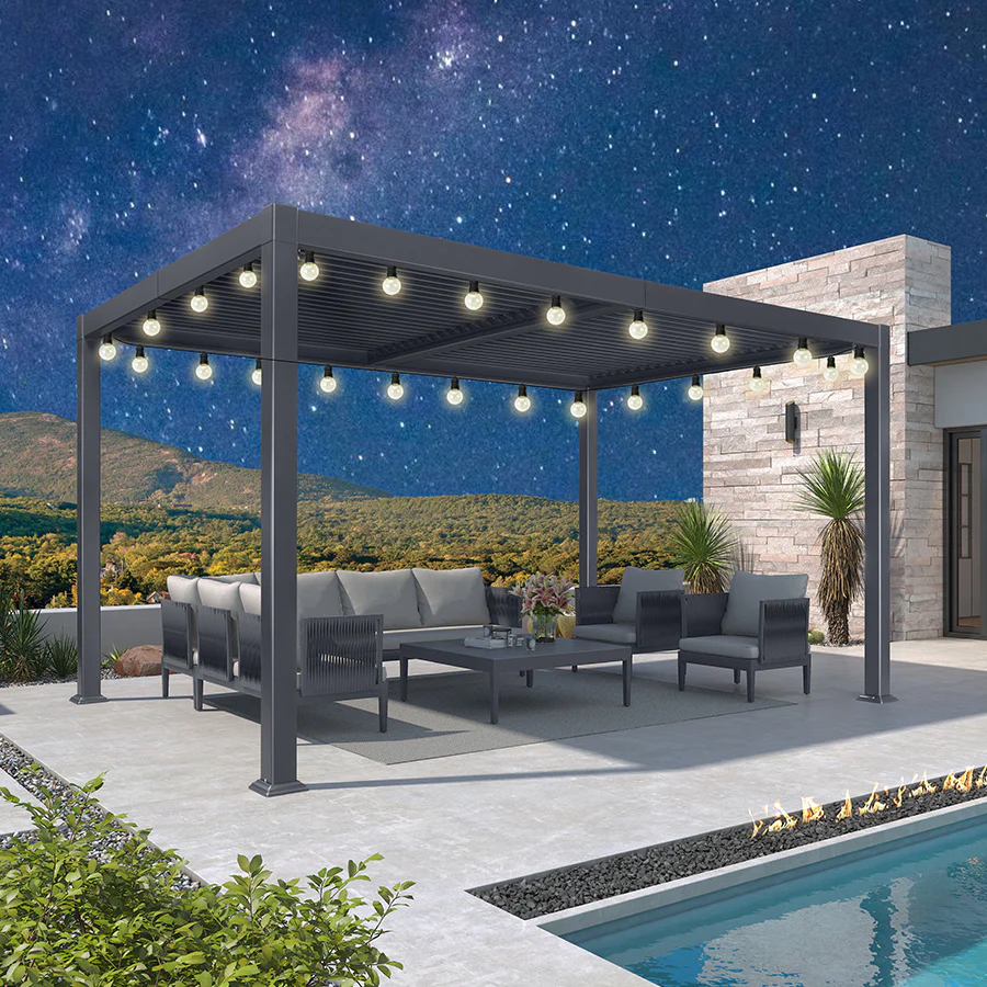 PURPLE LEAF Caesar Louvered Pergola with Yellow String Lights Patio Aluminum Pergola with Independent Adjustable Rainproof Roof Hardtop Pergola for Outdoor Deck Garden Yard - Image 36