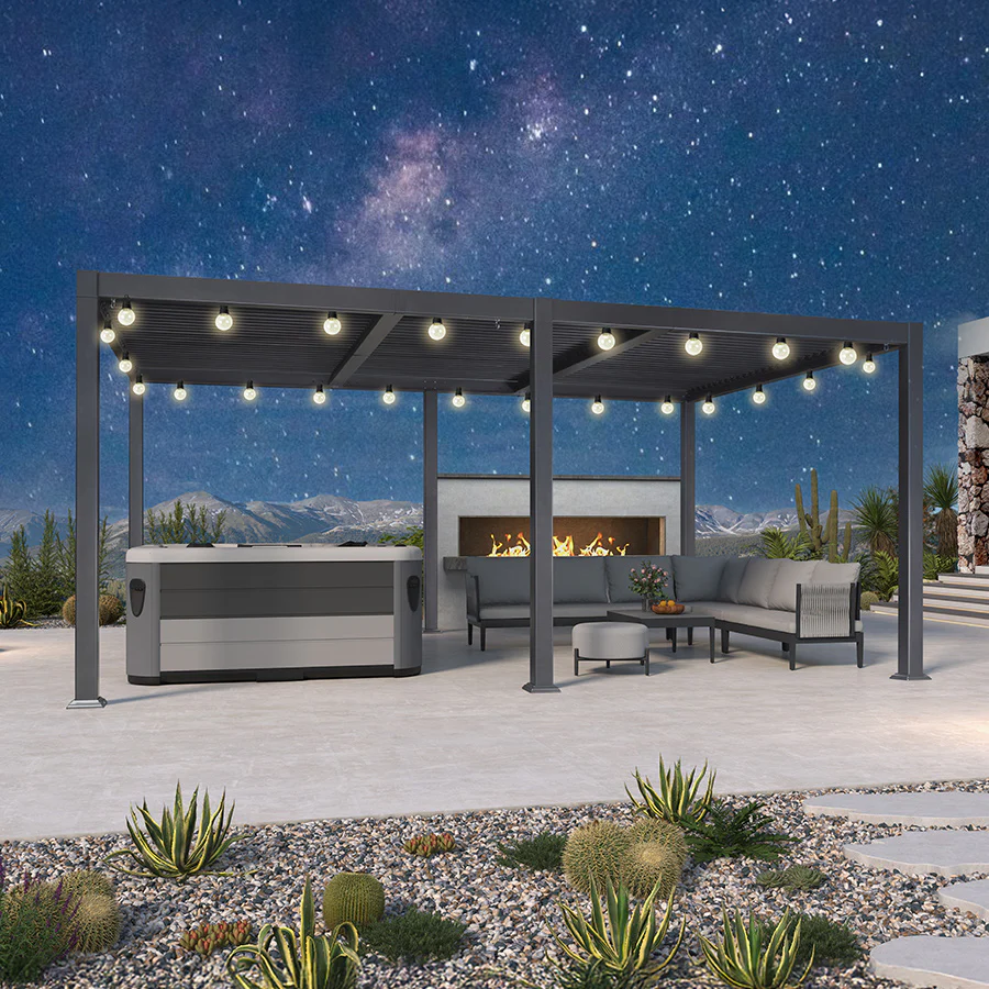 PURPLE LEAF Caesar Louvered Pergola with Yellow String Lights Patio Aluminum Pergola with Independent Adjustable Rainproof Roof Hardtop Pergola for Outdoor Deck Garden Yard - Image 37