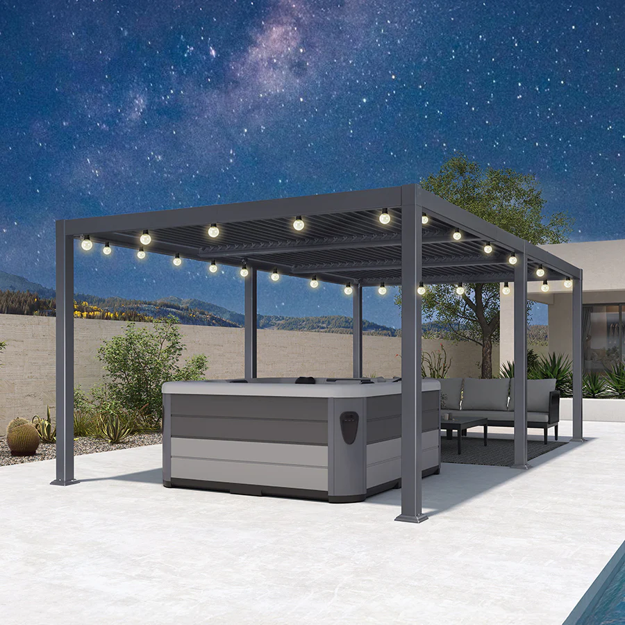 PURPLE LEAF Caesar Louvered Pergola with Yellow String Lights Patio Aluminum Pergola with Independent Adjustable Rainproof Roof Hardtop Pergola for Outdoor Deck Garden Yard - Image 38