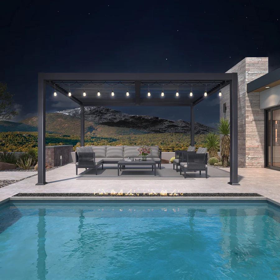 PURPLE LEAF Caesar Louvered Pergola with Yellow String Lights Patio Aluminum Pergola with Independent Adjustable Rainproof Roof Hardtop Pergola for Outdoor Deck Garden Yard - Image 4