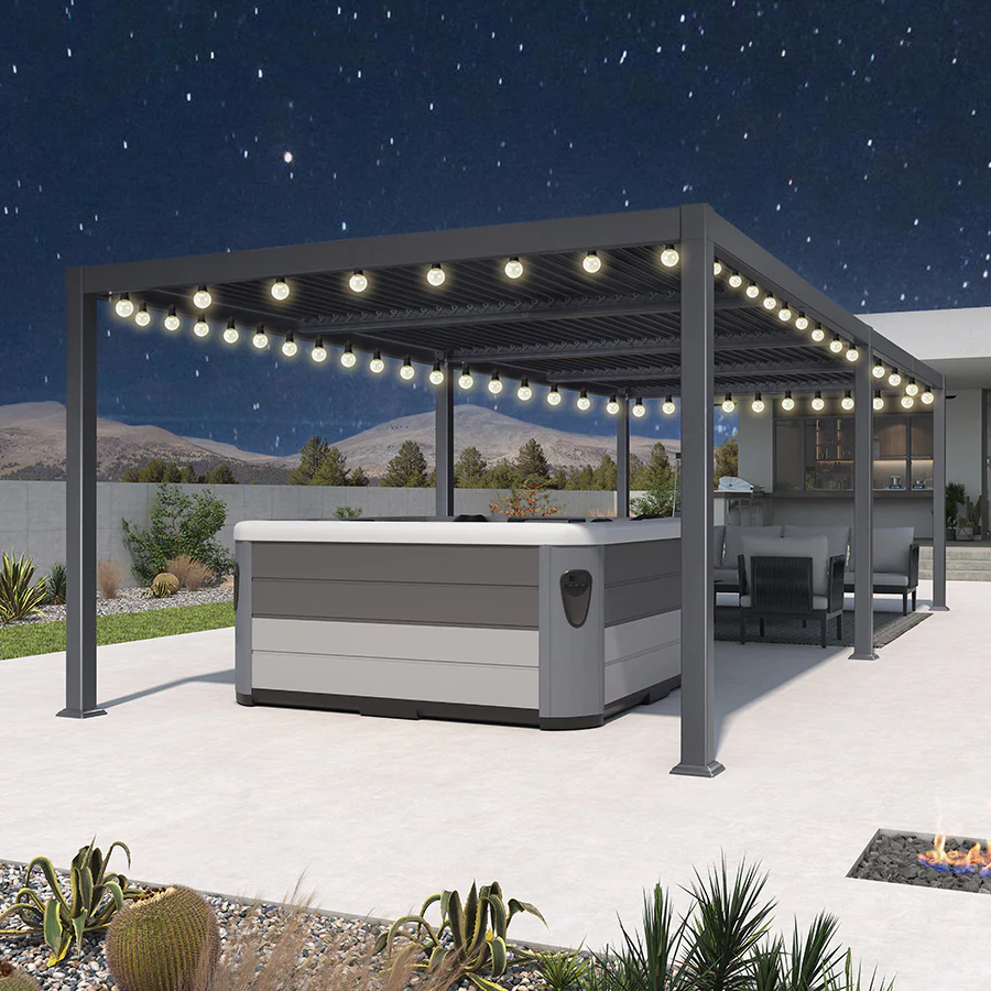 PURPLE LEAF Caesar Louvered Pergola with Yellow String Lights Patio Aluminum Pergola with Independent Adjustable Rainproof Roof Hardtop Pergola for Outdoor Deck Garden Yard - Image 40