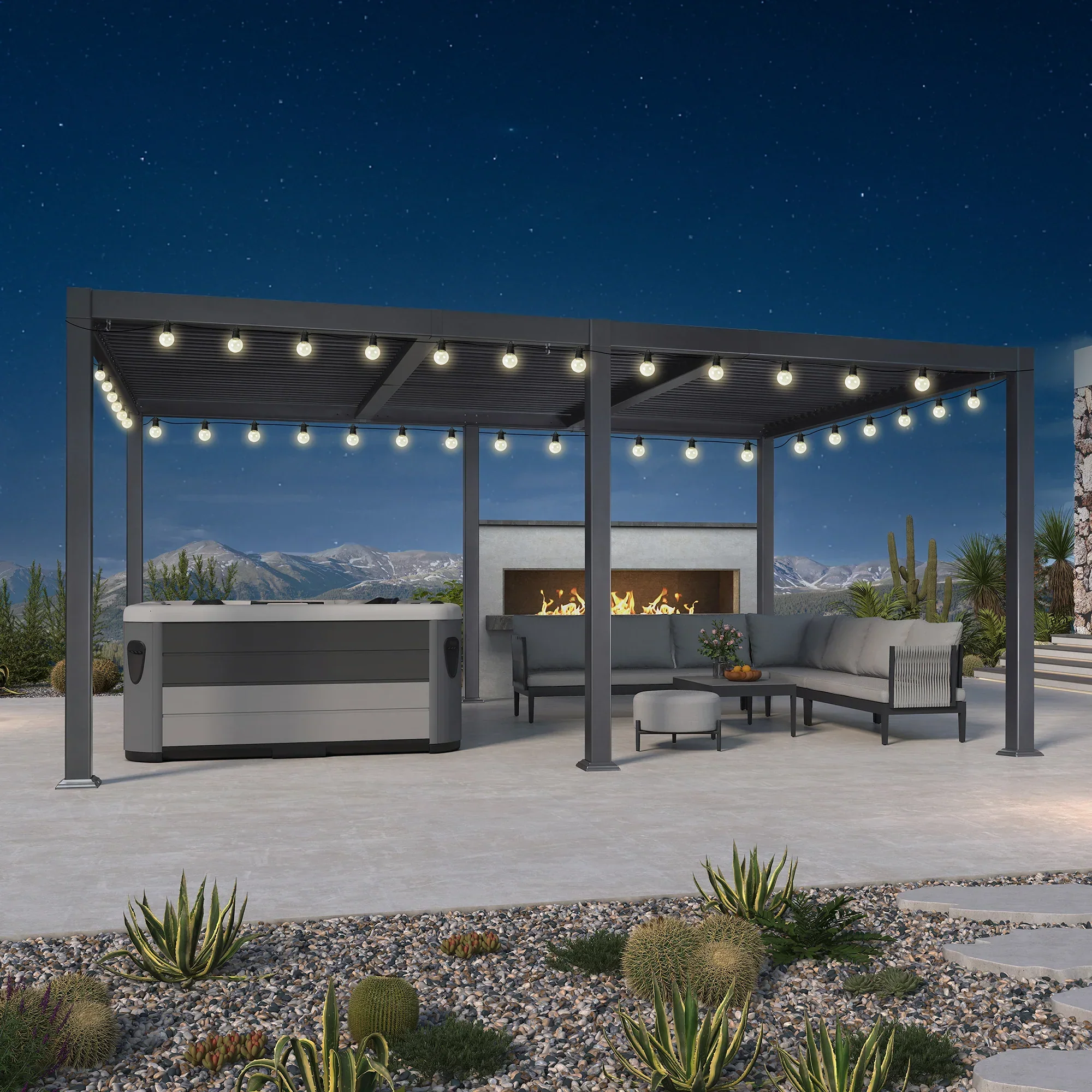 PURPLE LEAF Caesar Louvered Pergola with Yellow String Lights Patio Aluminum Pergola with Independent Adjustable Rainproof Roof Hardtop Pergola for Outdoor Deck Garden Yard - Image 42