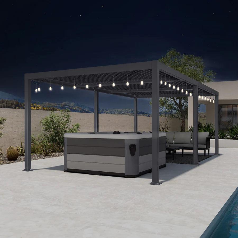 PURPLE LEAF Caesar Louvered Pergola with Yellow String Lights Patio Aluminum Pergola with Independent Adjustable Rainproof Roof Hardtop Pergola for Outdoor Deck Garden Yard - Image 6