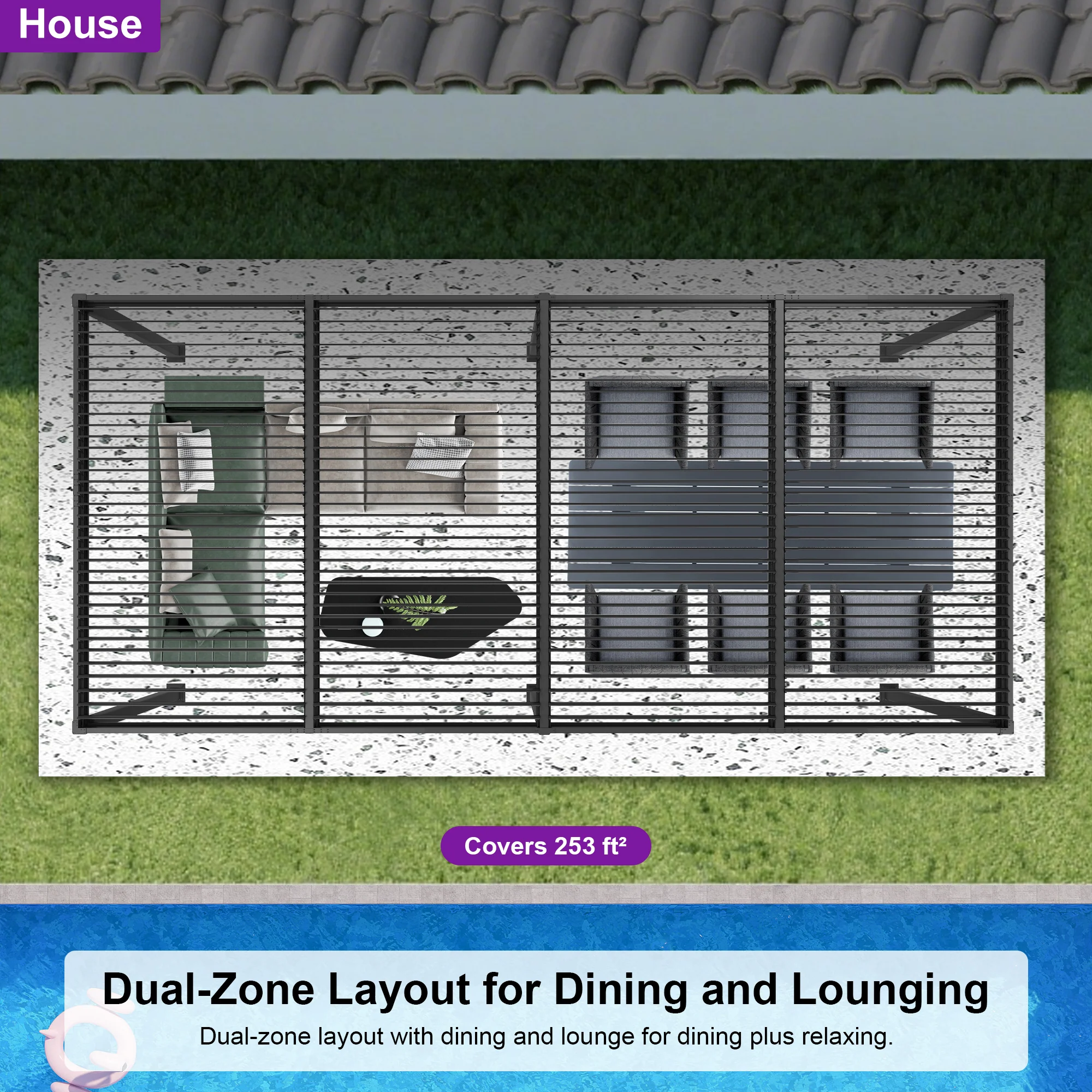 PURPLE LEAF Caesar Louvered Pergola with Yellow String Lights Patio Aluminum Pergola with Independent Adjustable Rainproof Roof Hardtop Pergola for Outdoor Deck Garden Yard - Image 62