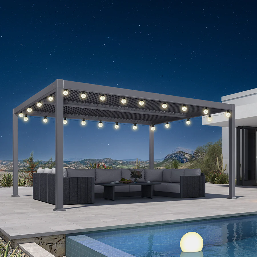 PURPLE LEAF Caesar Louvered Pergola with Yellow String Lights Patio Aluminum Pergola with Independent Adjustable Rainproof Roof Hardtop Pergola for Outdoor Deck Garden Yard - Image 68