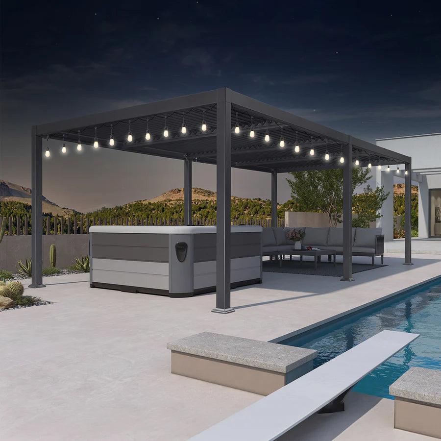 PURPLE LEAF Caesar Louvered Pergola with Yellow String Lights Patio Aluminum Pergola with Independent Adjustable Rainproof Roof Hardtop Pergola for Outdoor Deck Garden Yard - Image 7