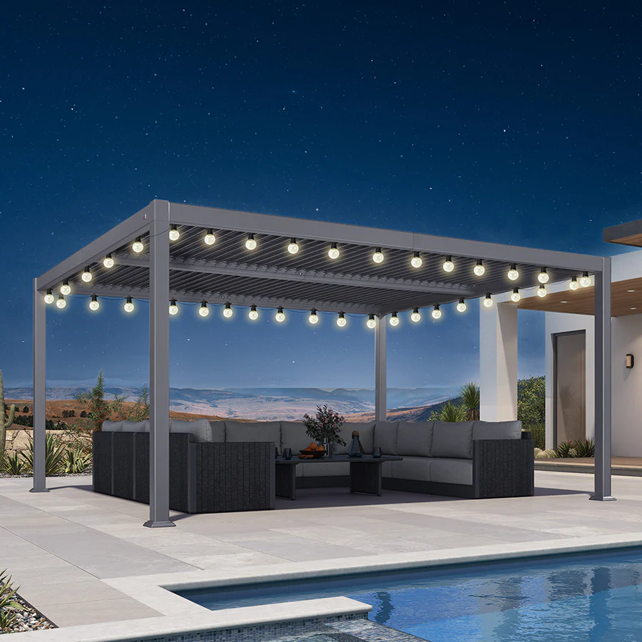 PURPLE LEAF Caesar Louvered Pergola with Yellow String Lights Patio Aluminum Pergola with Independent Adjustable Rainproof Roof Hardtop Pergola for Outdoor Deck Garden Yard - Image 70