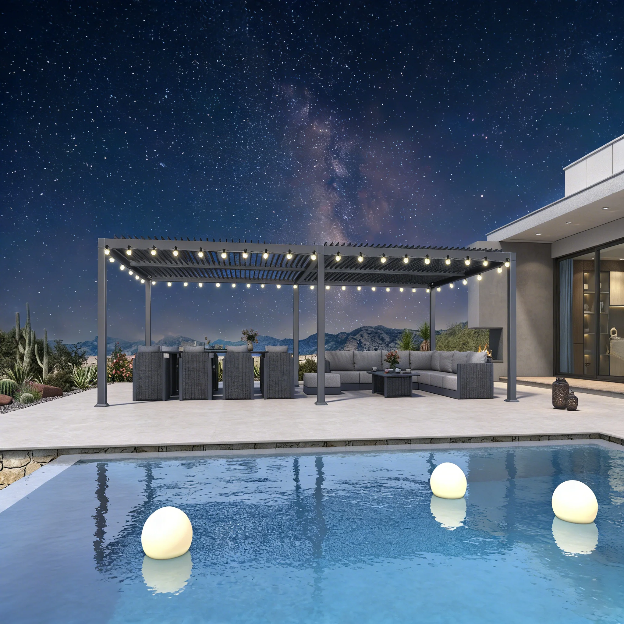 PURPLE LEAF Caesar Louvered Pergola with Yellow String Lights Patio Aluminum Pergola with Independent Adjustable Rainproof Roof Hardtop Pergola for Outdoor Deck Garden Yard - Image 71