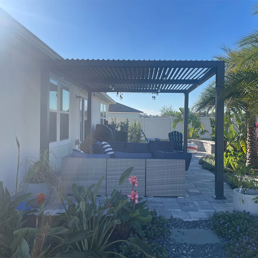 PURPLE LEAF Caesar Louvered Pergola with Yellow String Lights Patio Aluminum Pergola with Independent Adjustable Rainproof Roof Hardtop Pergola for Outdoor Deck Garden Yard - Image 78