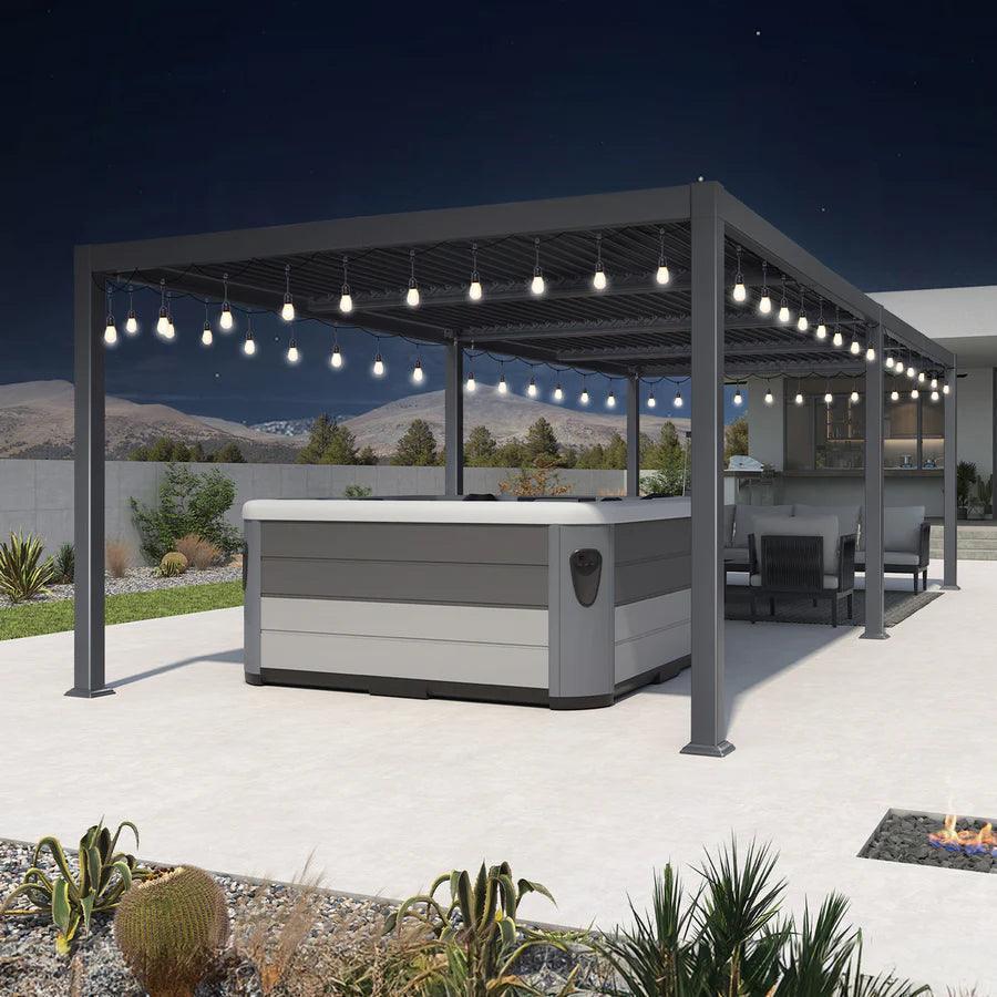 PURPLE LEAF Caesar Louvered Pergola with Yellow String Lights Patio Aluminum Pergola with Independent Adjustable Rainproof Roof Hardtop Pergola for Outdoor Deck Garden Yard - Image 8