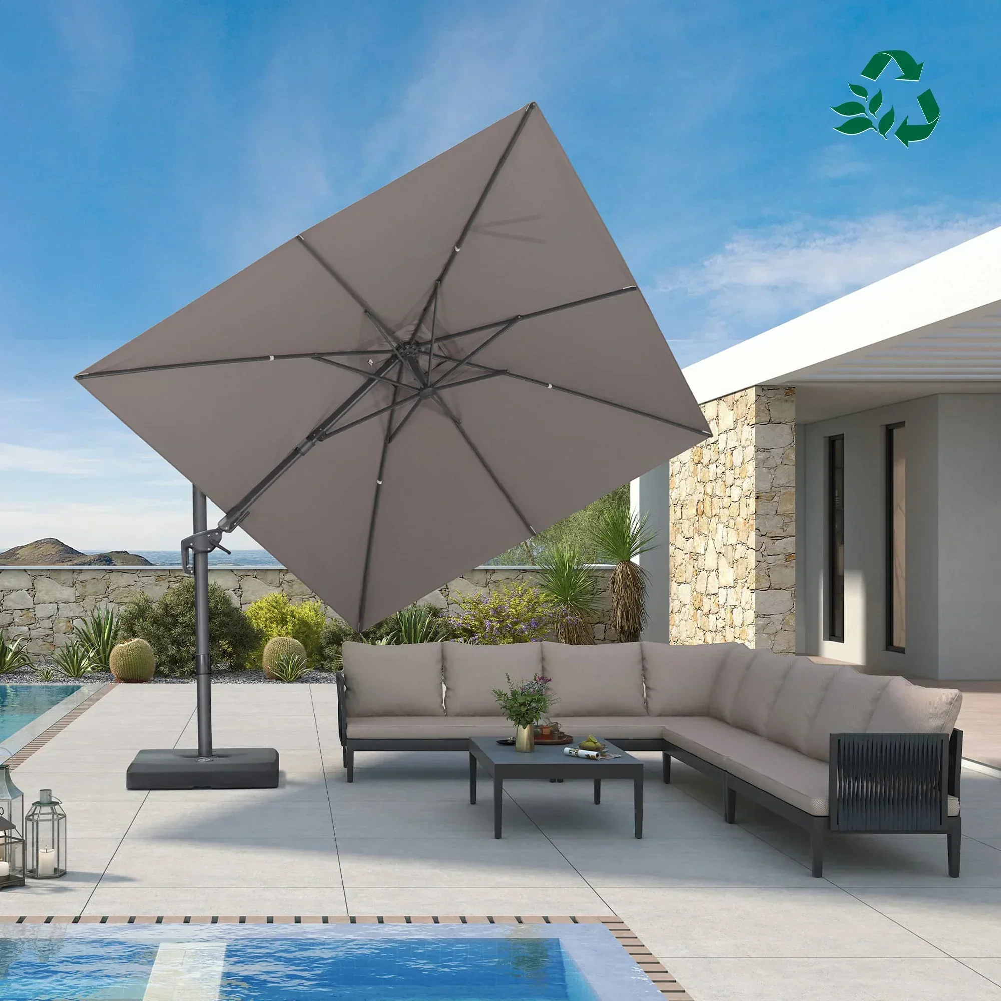 PURPLE LEAF UV Resistant Left-right Tilting Patio Umbrella Swivel Outdoor Umbrella - Image 5