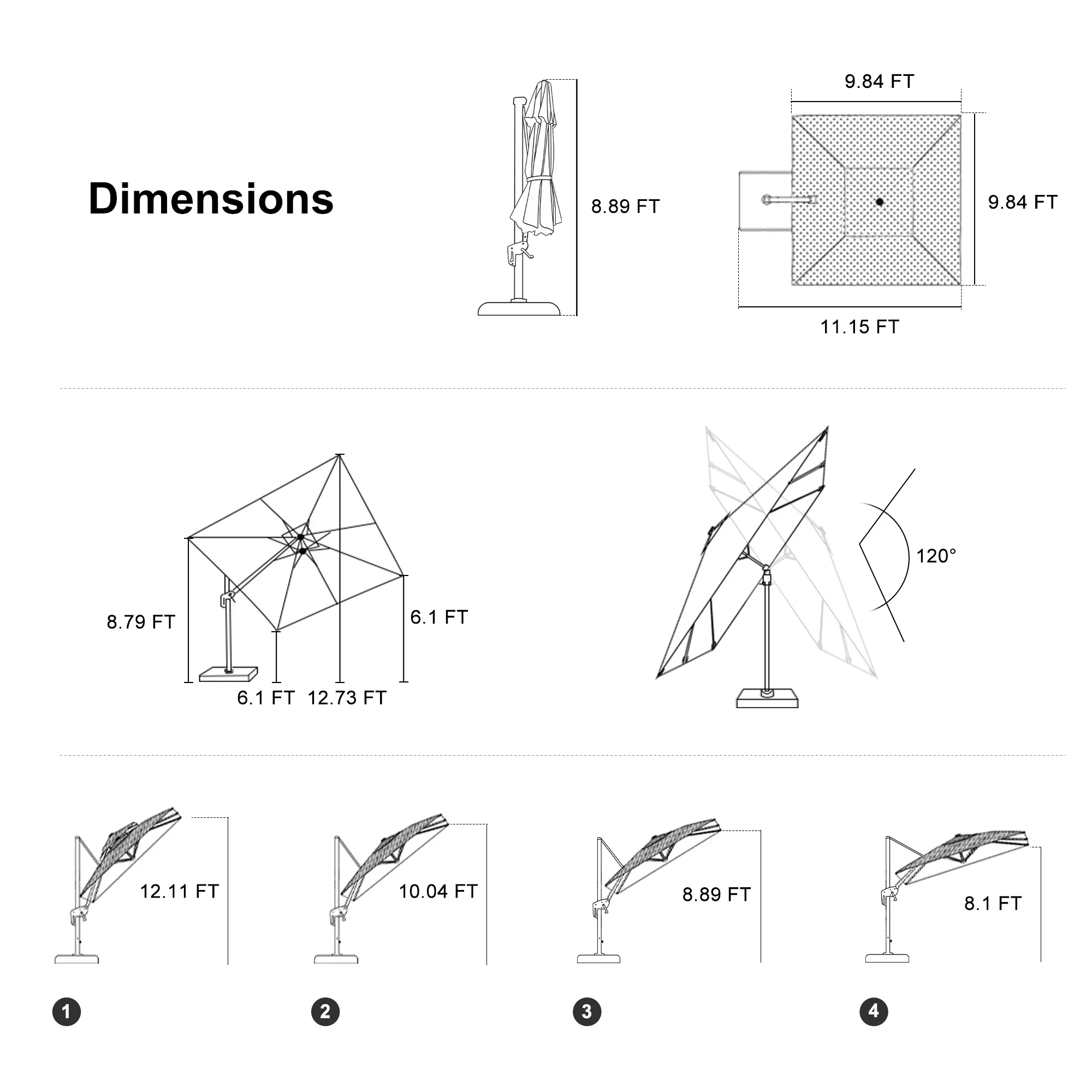 PURPLE LEAF UV Resistant Left-right Tilting Patio Umbrella Swivel Outdoor Umbrella - Image 43