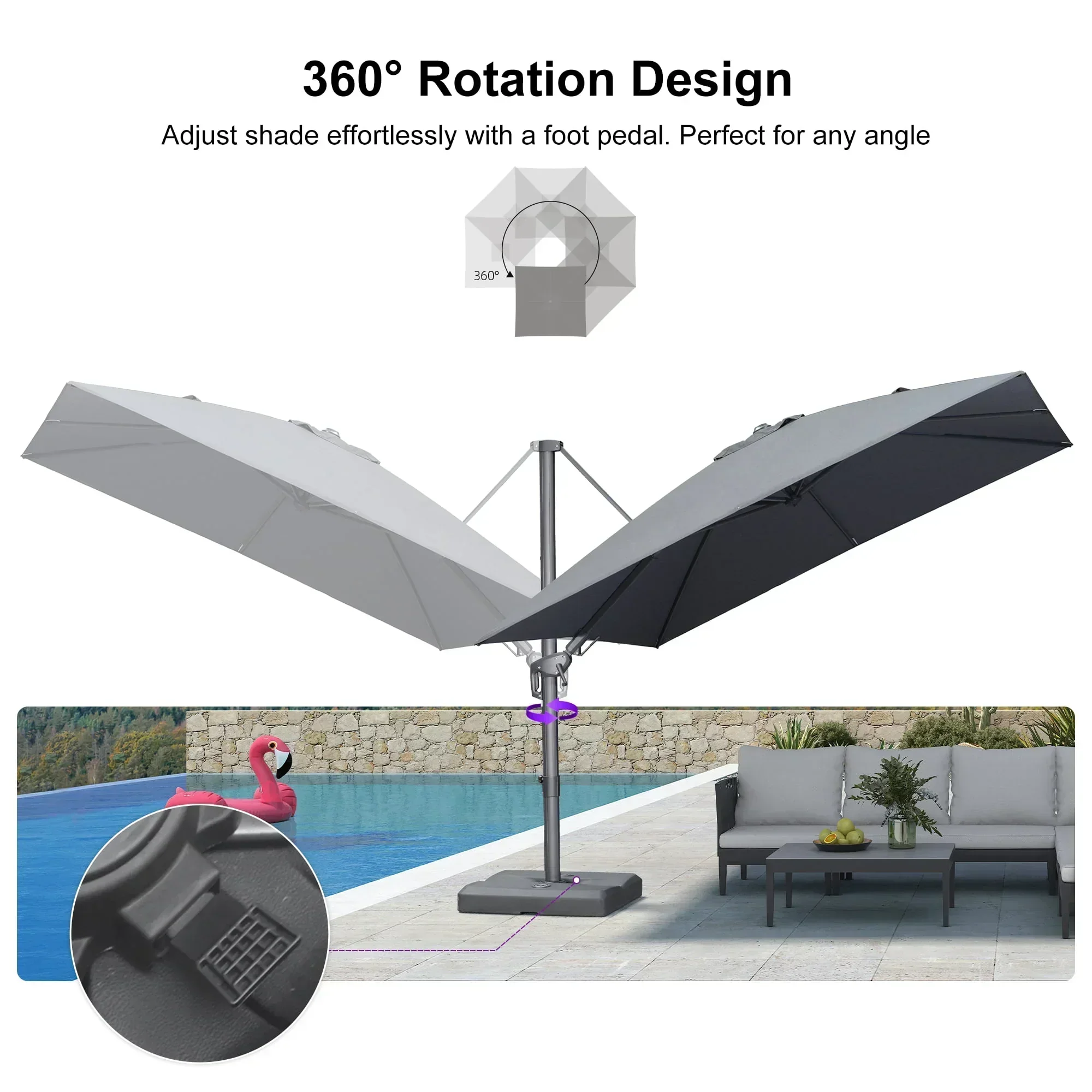 PURPLE LEAF UV Resistant Left-right Tilting Patio Umbrella Swivel Outdoor Umbrella - Image 54