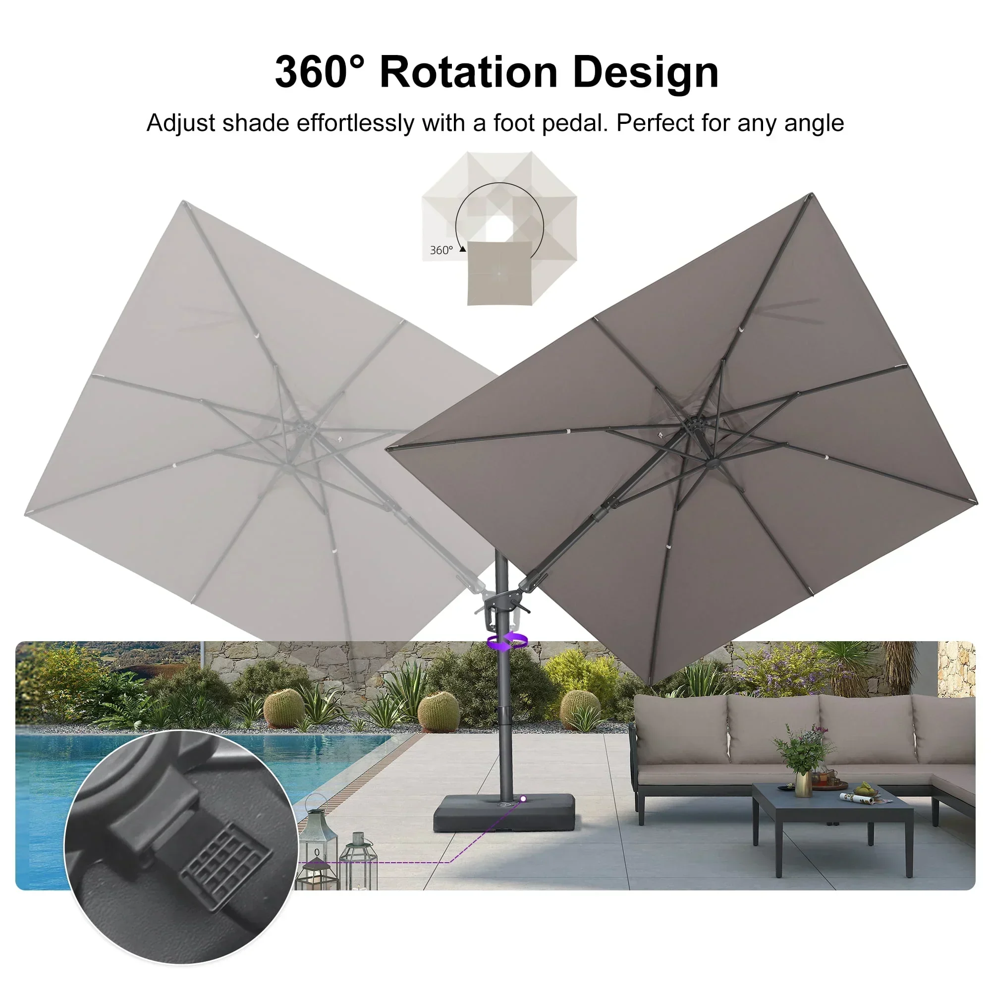PURPLE LEAF UV Resistant Left-right Tilting Patio Umbrella Swivel Outdoor Umbrella - Image 57