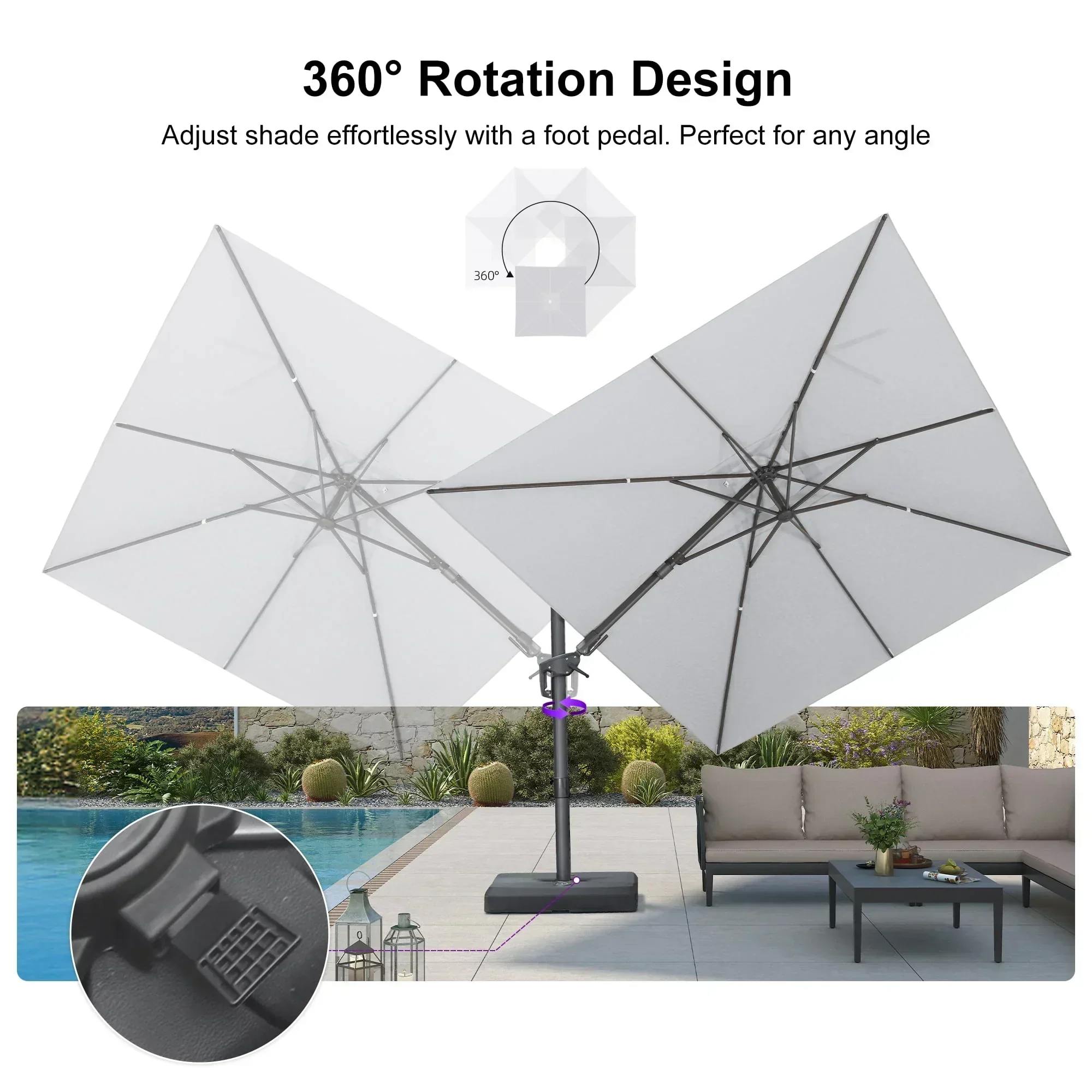 PURPLE LEAF UV Resistant Left-right Tilting Patio Umbrella Swivel Outdoor Umbrella - Image 60