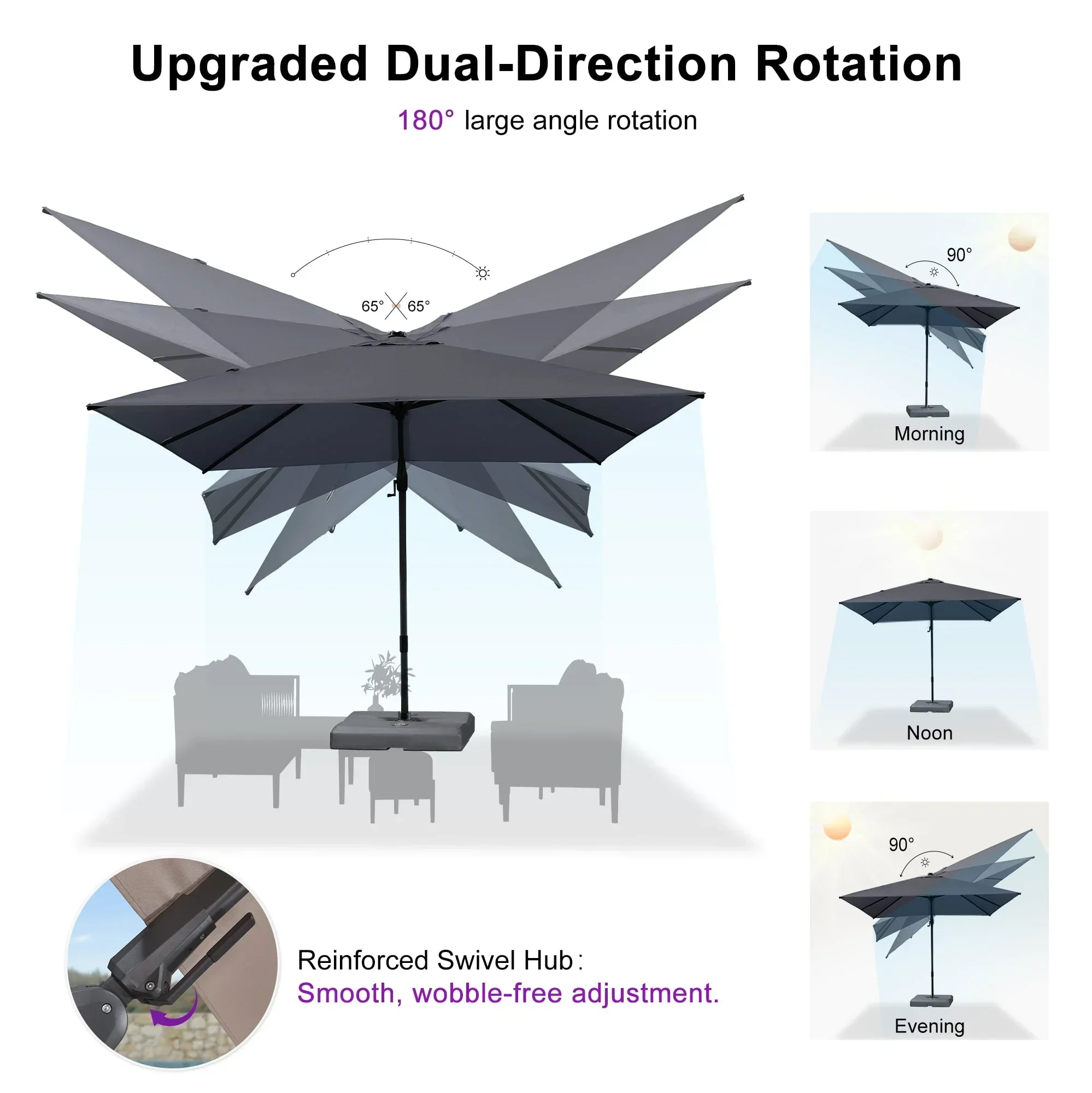 PURPLE LEAF UV Resistant Left-right Tilting Patio Umbrella Swivel Outdoor Umbrella - Image 65
