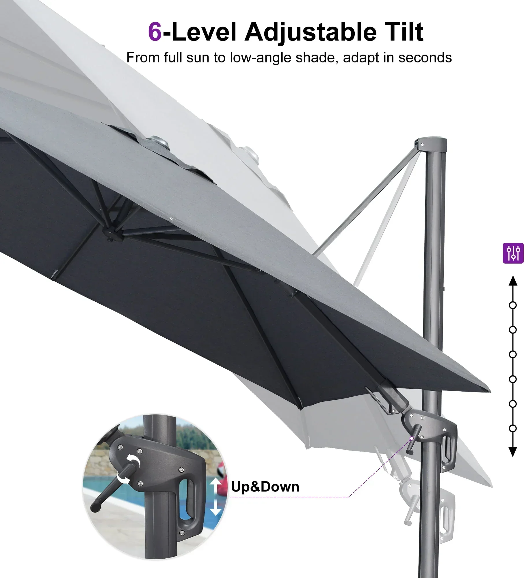 PURPLE LEAF UV Resistant Left-right Tilting Patio Umbrella Swivel Outdoor Umbrella - Image 67