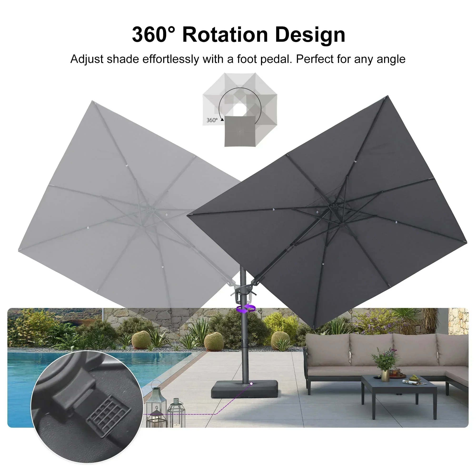 PURPLE LEAF UV Resistant Left-right Tilting Patio Umbrella Swivel Outdoor Umbrella - Image 69