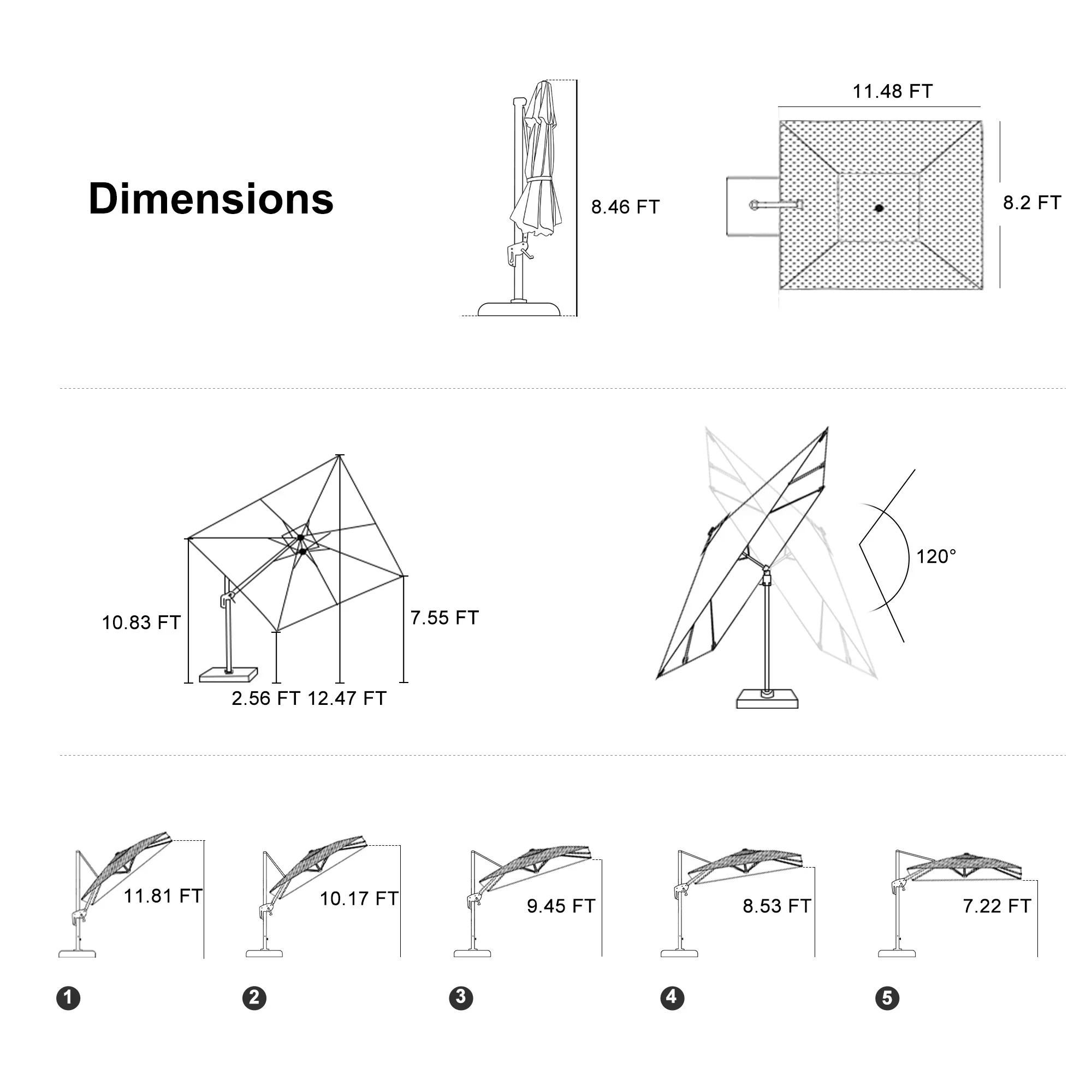 PURPLE LEAF UV Resistant Left-right Tilting Patio Umbrella Swivel Outdoor Umbrella - Image 87