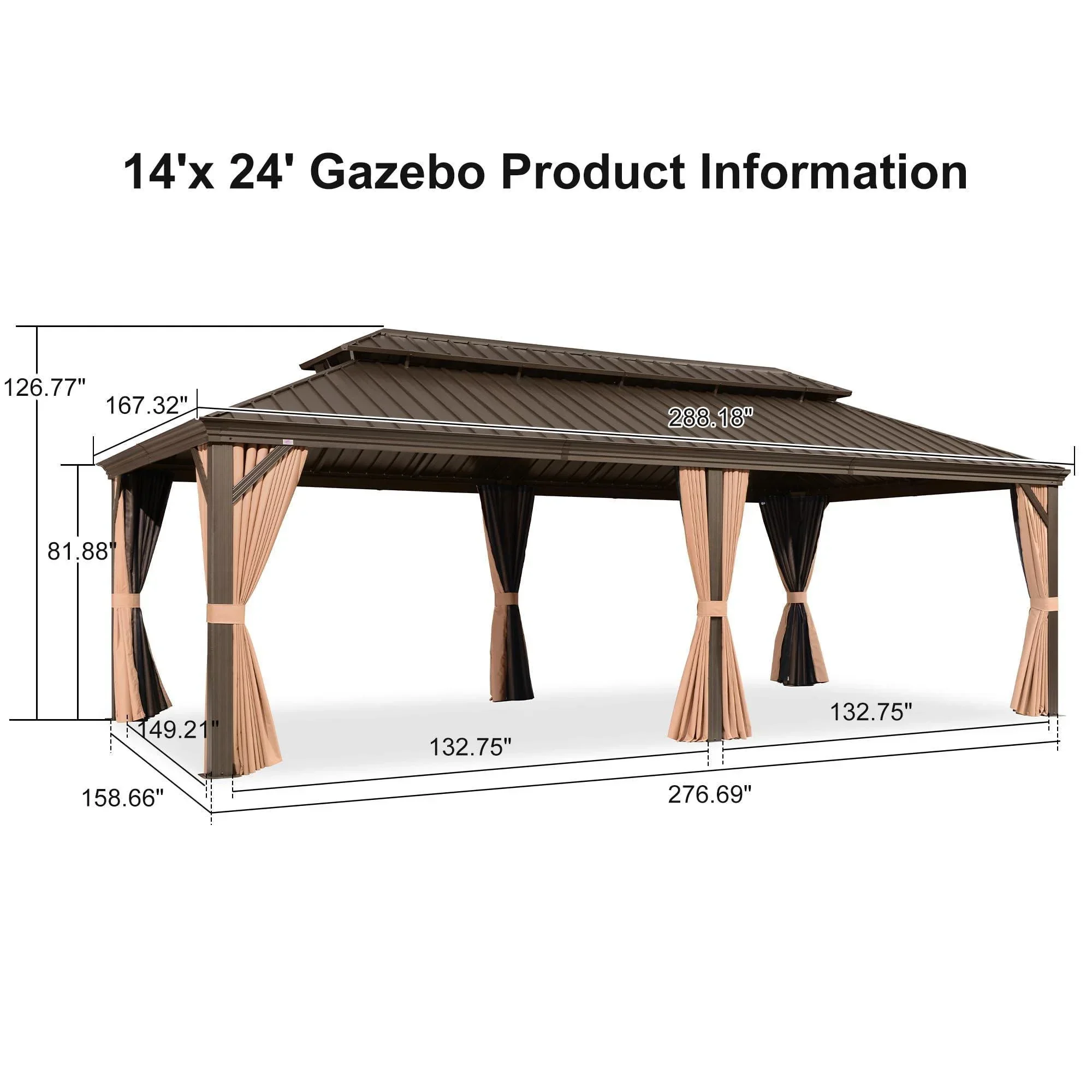 PURPLE LEAF Outdoor Hardtop Gazebo for Garden Bronze Double Roof Aluminum Frame Pavilion - Image 48