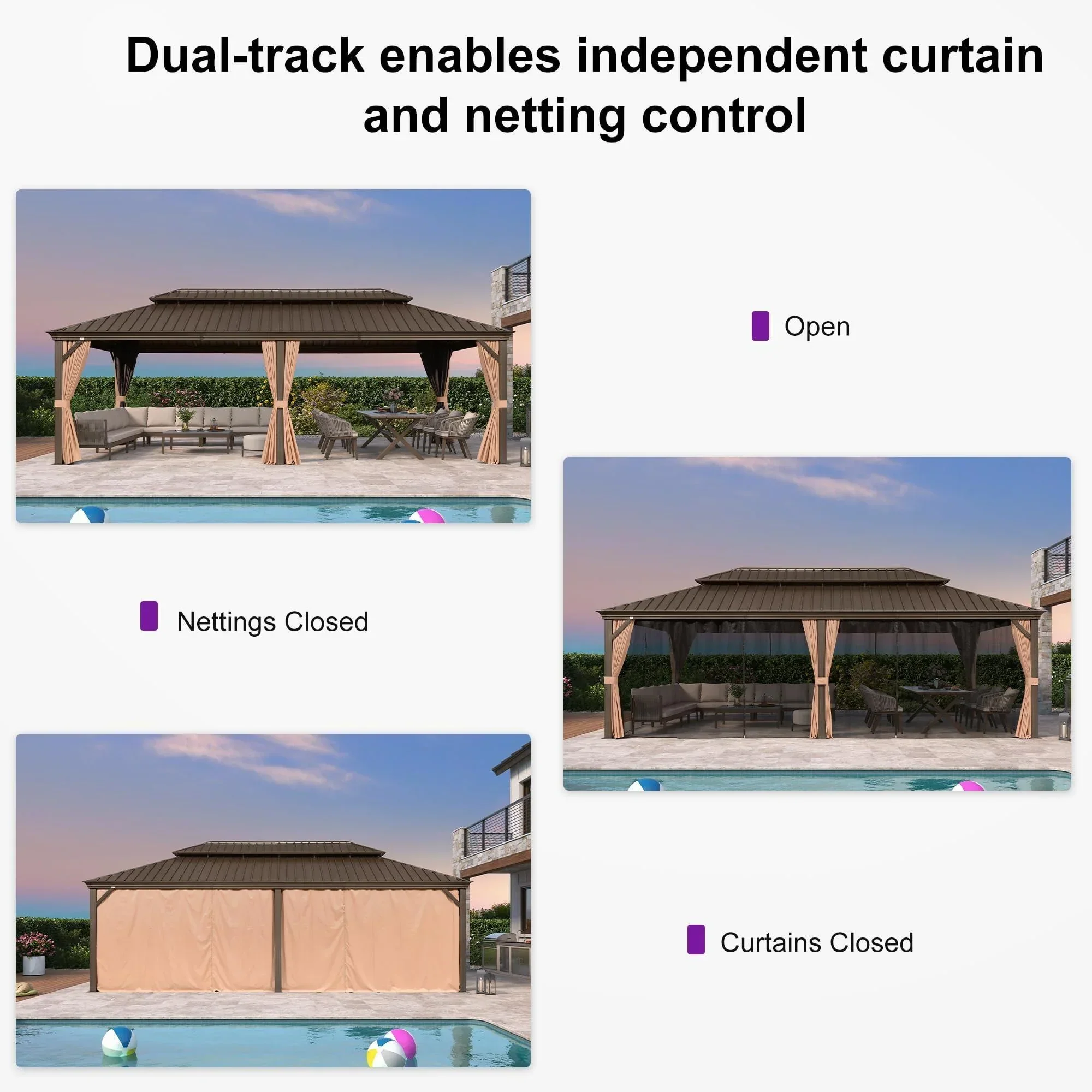 PURPLE LEAF Outdoor Hardtop Gazebo for Garden Bronze Double Roof Aluminum Frame Pavilion - Image 49