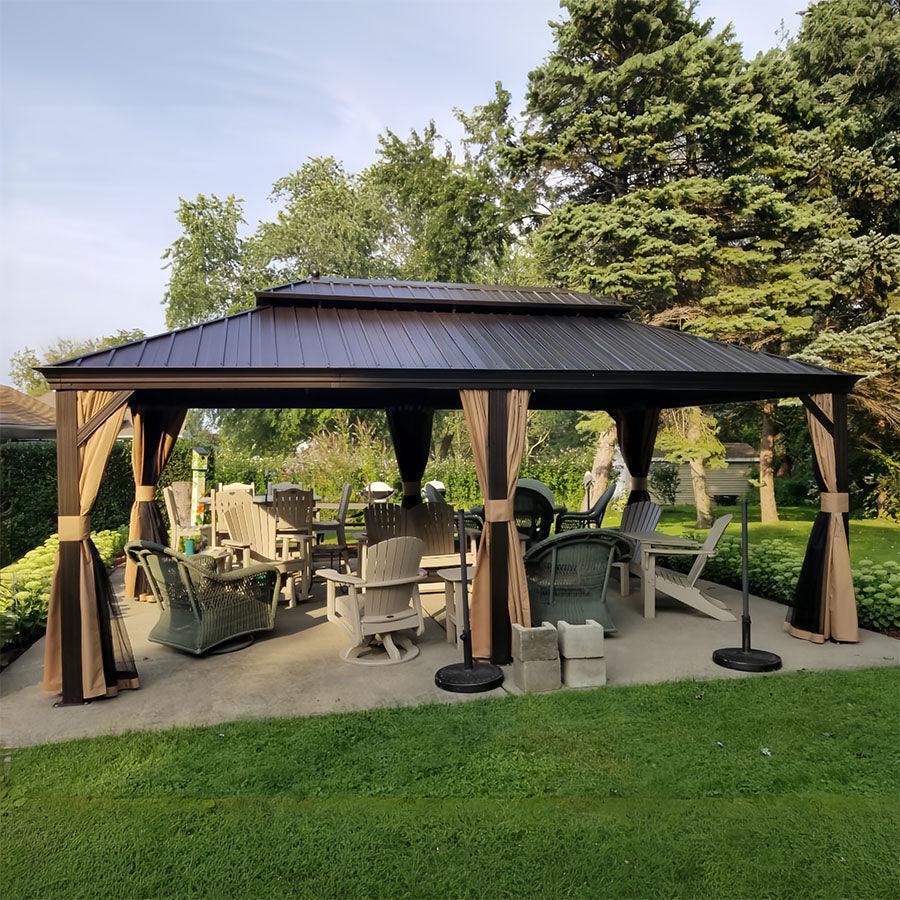 PURPLE LEAF Outdoor Hardtop Gazebo for Garden Bronze Double Roof Aluminum Frame Pavilion - Image 54