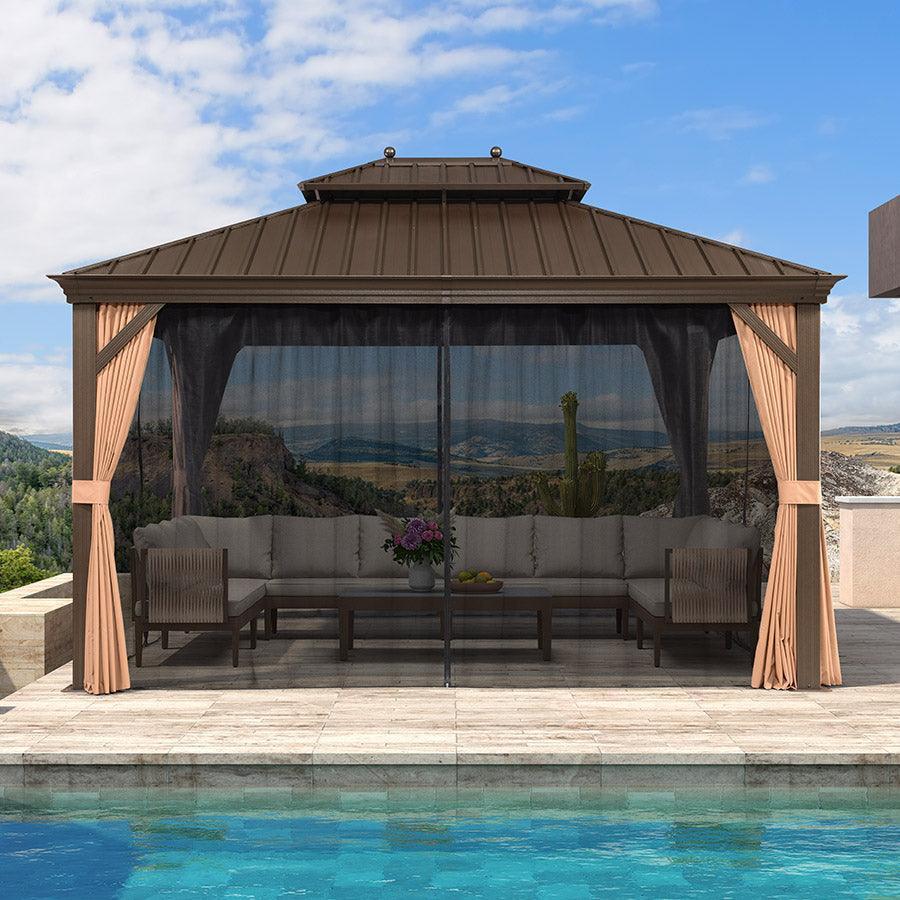 PURPLE LEAF Outdoor Hardtop Gazebo for Garden Bronze Double Roof Aluminum Frame Pavilion - Image 61