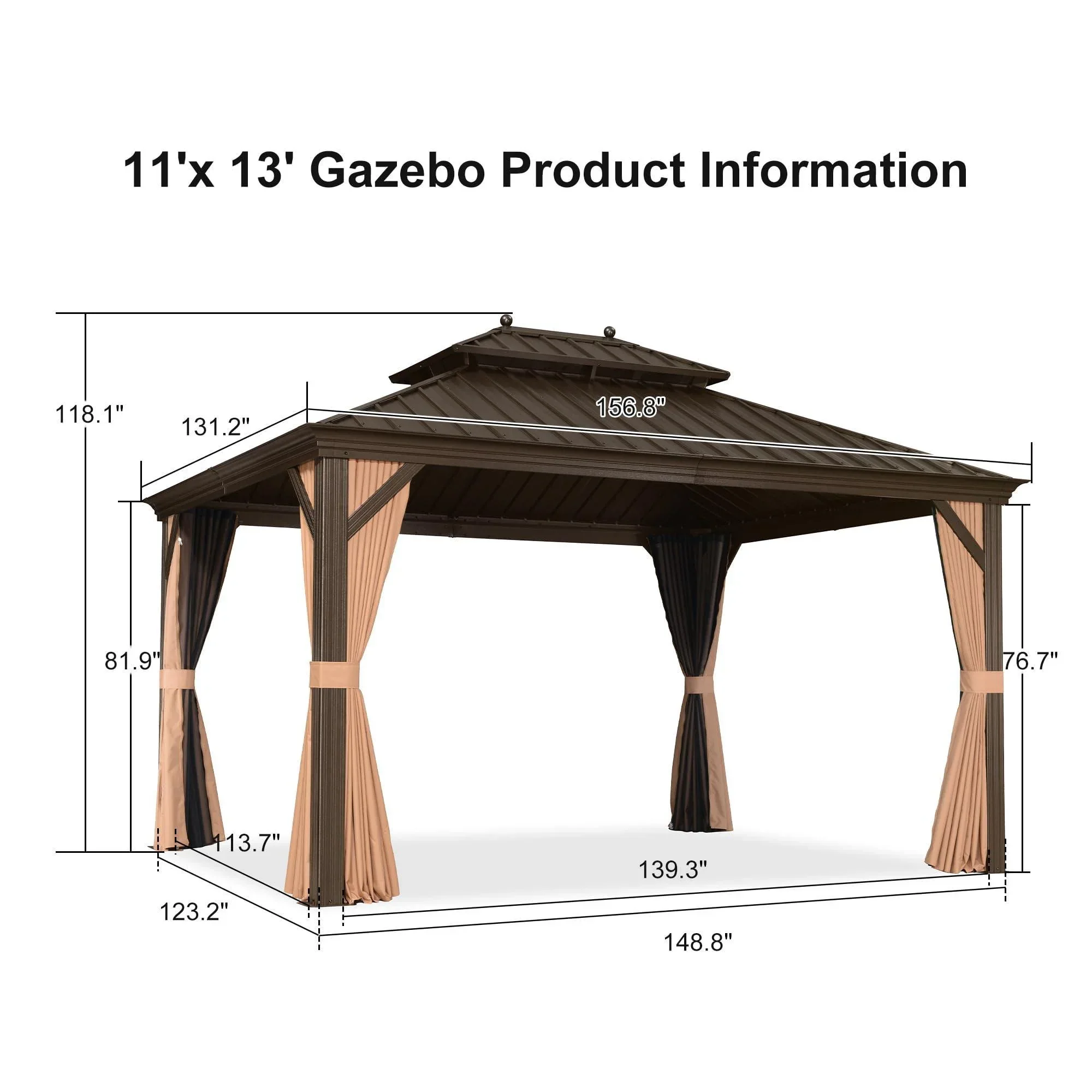 PURPLE LEAF Outdoor Hardtop Gazebo for Garden Bronze Double Roof Aluminum Frame Pavilion - Image 62