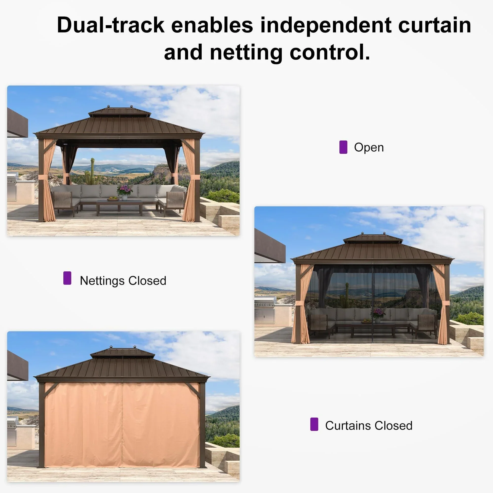 PURPLE LEAF Outdoor Hardtop Gazebo for Garden Bronze Double Roof Aluminum Frame Pavilion - Image 63