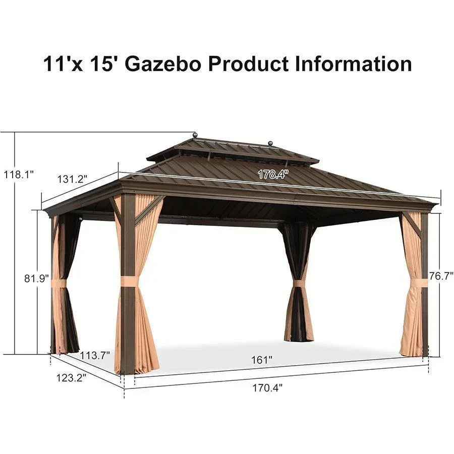 PURPLE LEAF Outdoor Hardtop Gazebo for Garden Bronze Double Roof Aluminum Frame Pavilion - Image 68