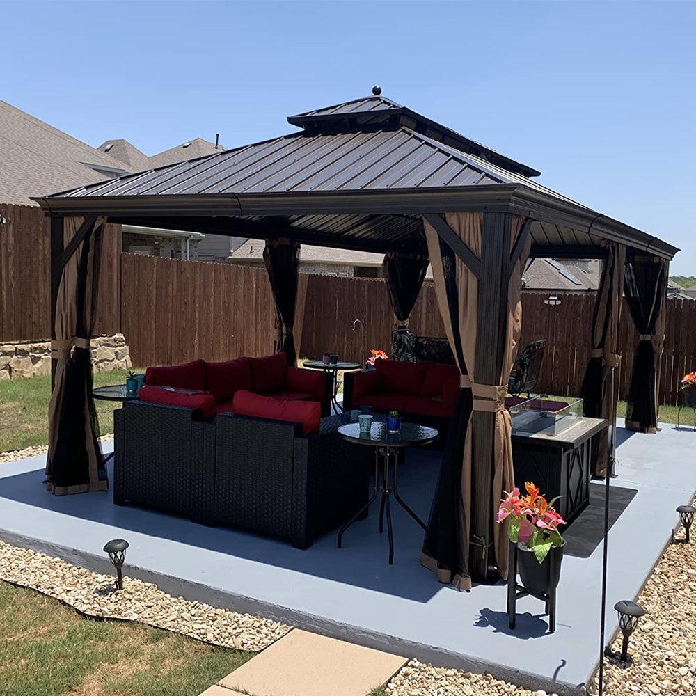 PURPLE LEAF Outdoor Hardtop Gazebo for Garden Bronze Double Roof Aluminum Frame Pavilion - Image 71