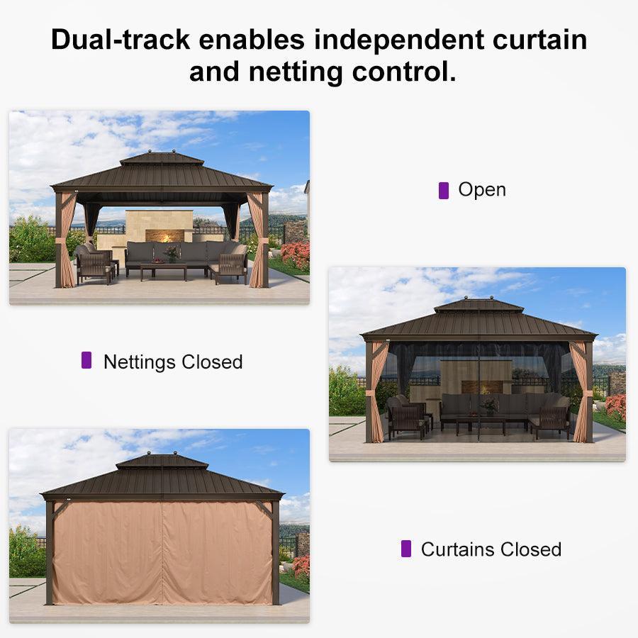 PURPLE LEAF Outdoor Hardtop Gazebo for Garden Bronze Double Roof Aluminum Frame Pavilion - Image 74