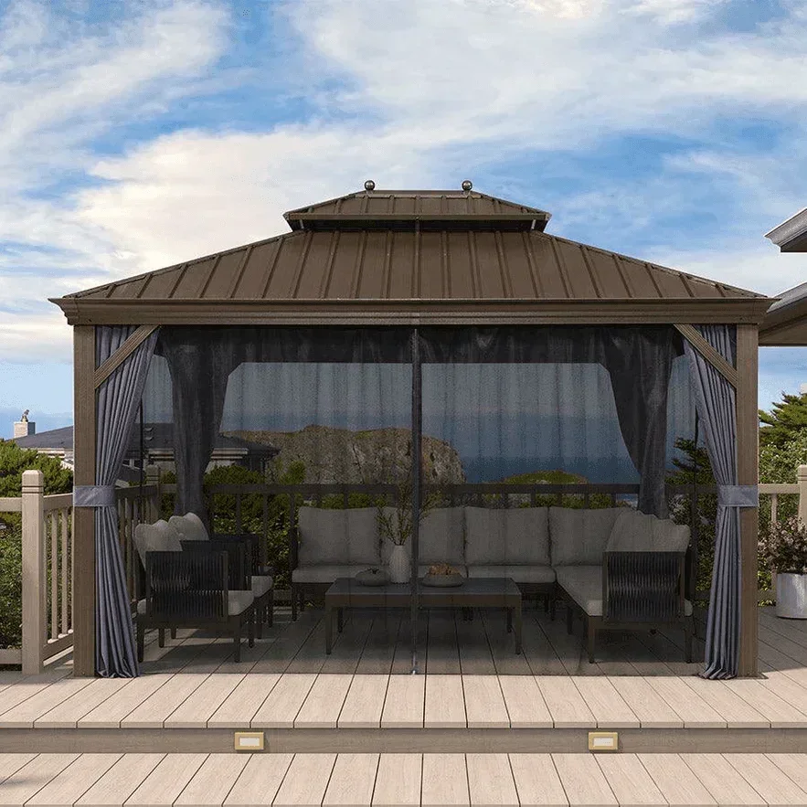 PURPLE LEAF Outdoor Hardtop Gazebo for Patio Bronze Aluminum Frame Pavilion with Navy-Blue Curtain - Image 101