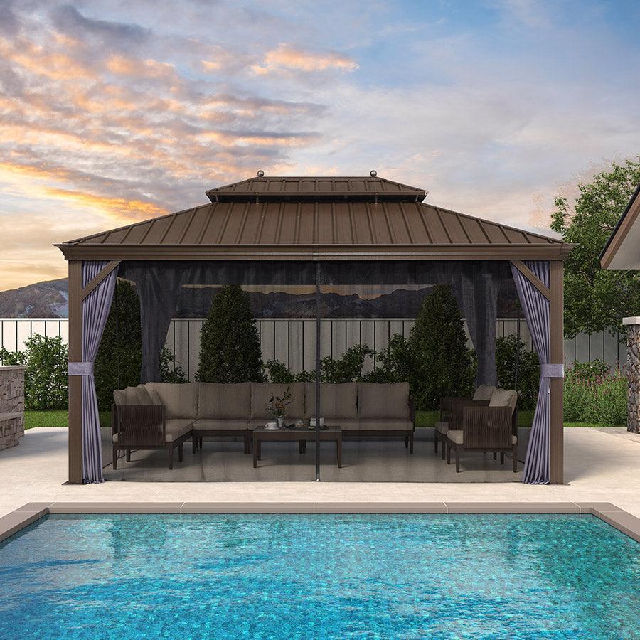 PURPLE LEAF Outdoor Hardtop Gazebo for Patio Bronze Aluminum Frame Pavilion with Navy-Blue Curtain - Image 104