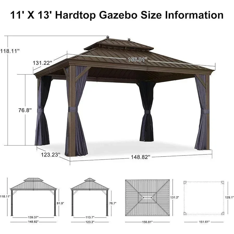 PURPLE LEAF Outdoor Hardtop Gazebo for Patio Bronze Aluminum Frame Pavilion with Navy-Blue Curtain - Image 105