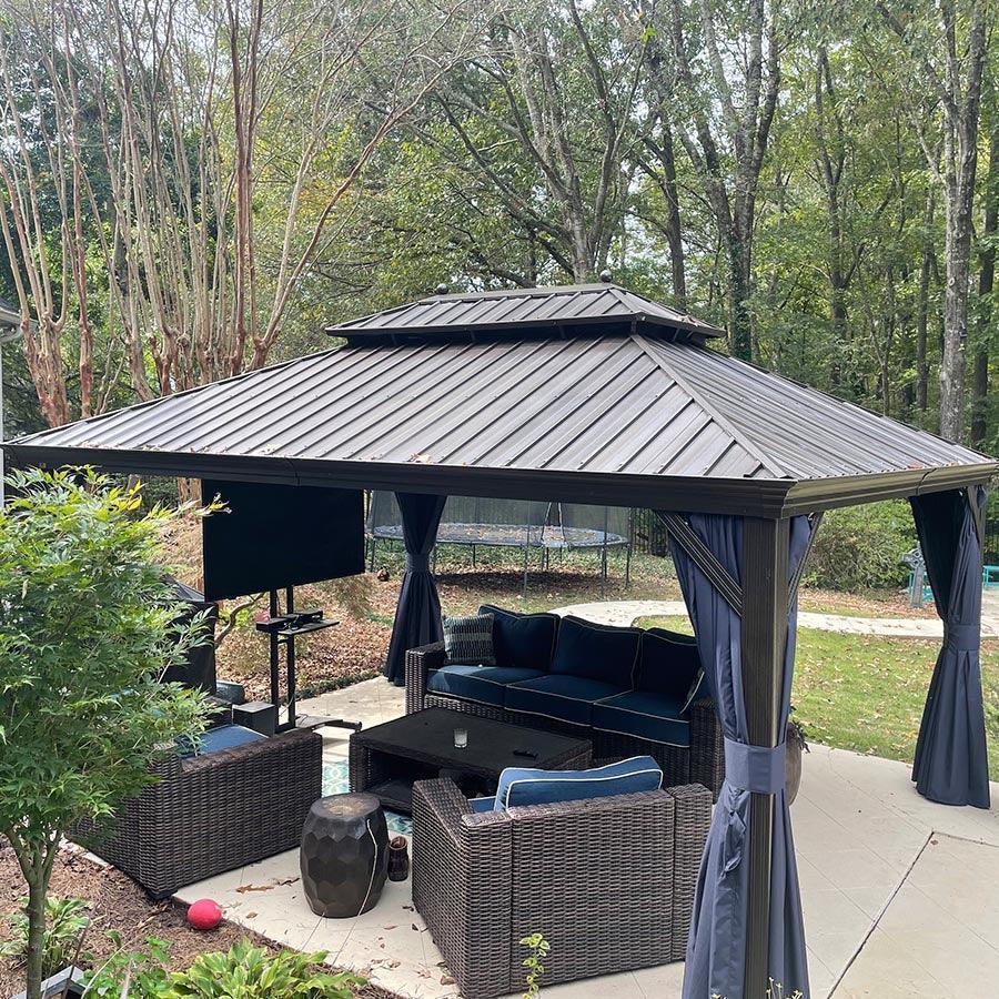 PURPLE LEAF Outdoor Hardtop Gazebo for Patio Bronze Aluminum Frame Pavilion with Navy-Blue Curtain - Image 108