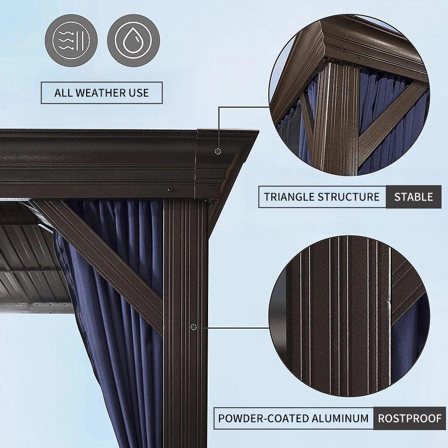PURPLE LEAF Outdoor Hardtop Gazebo for Patio Bronze Aluminum Frame Pavilion with Navy-Blue Curtain - Image 113