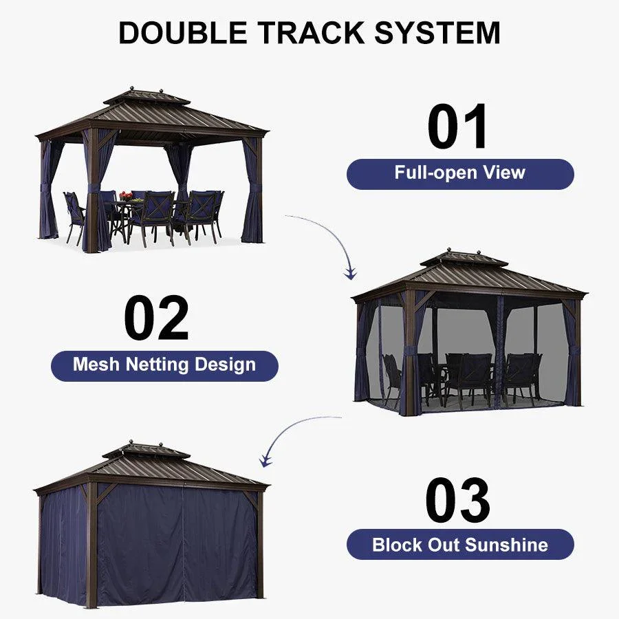 PURPLE LEAF Outdoor Hardtop Gazebo for Patio Bronze Aluminum Frame Pavilion with Navy-Blue Curtain - Image 117