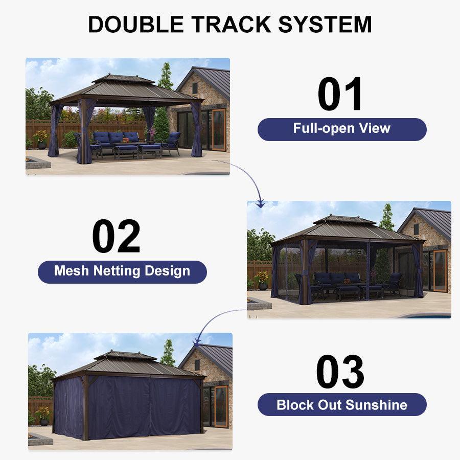 PURPLE LEAF Outdoor Hardtop Gazebo for Patio Bronze Aluminum Frame Pavilion with Navy-Blue Curtain - Image 118