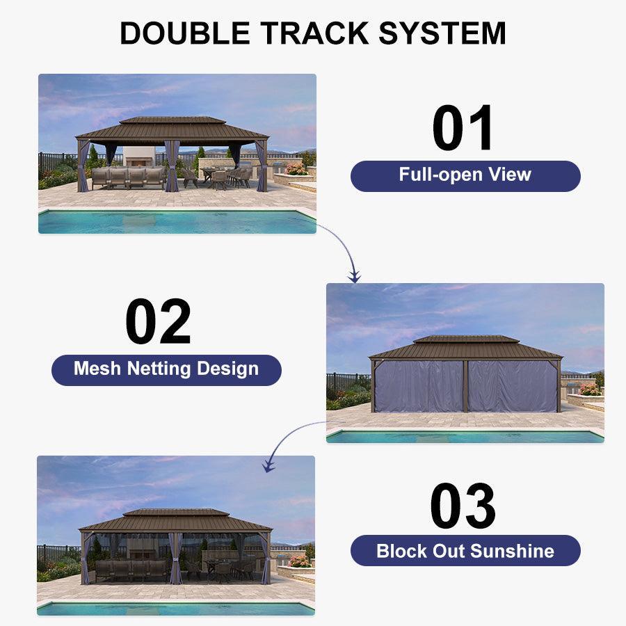 PURPLE LEAF Outdoor Hardtop Gazebo for Patio Bronze Aluminum Frame Pavilion with Navy-Blue Curtain - Image 120