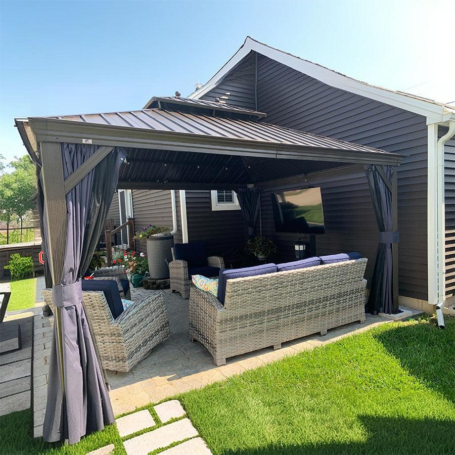 PURPLE LEAF Outdoor Hardtop Gazebo for Patio Bronze Aluminum Frame Pavilion with Navy-Blue Curtain - Image 125