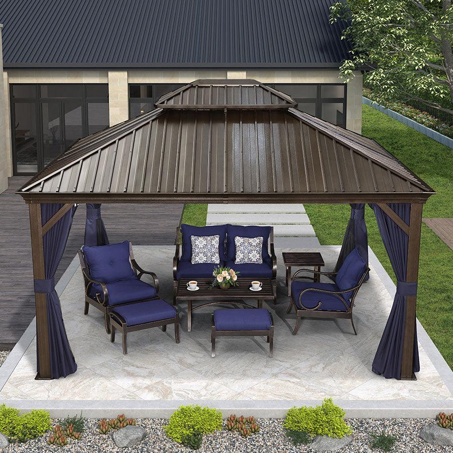 PURPLE LEAF Outdoor Hardtop Gazebo for Patio Bronze Aluminum Frame Pavilion with Navy-Blue Curtain - Image 126