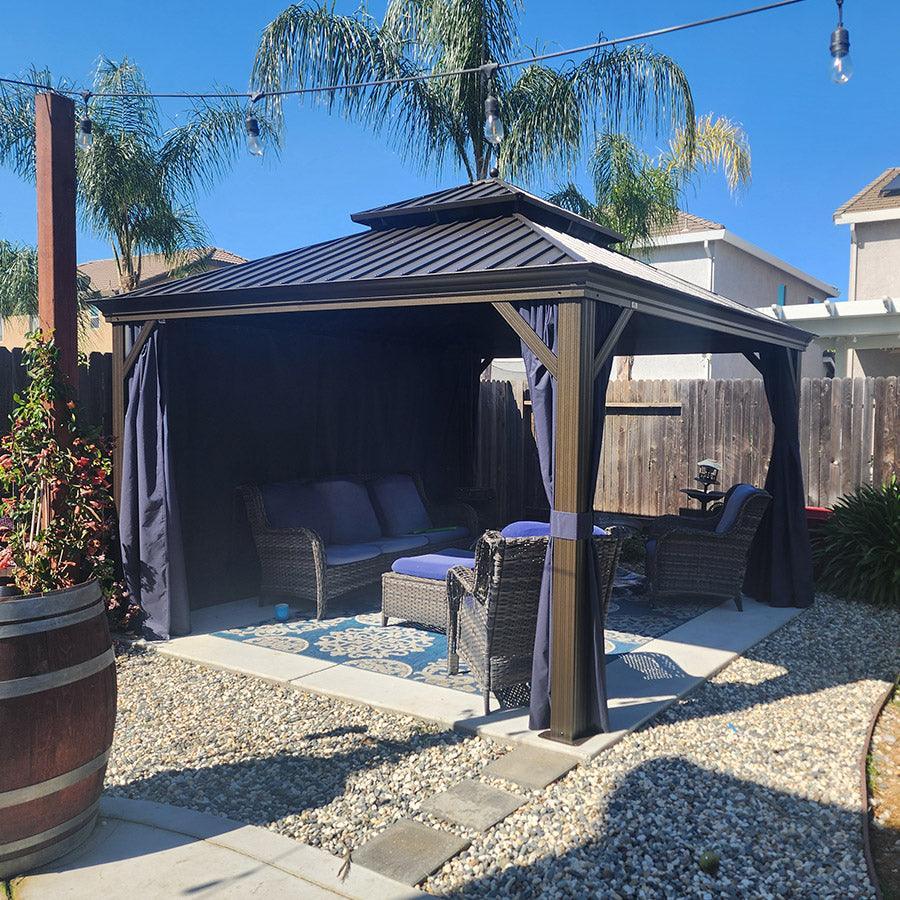 PURPLE LEAF Outdoor Hardtop Gazebo for Patio Bronze Aluminum Frame Pavilion with Navy-Blue Curtain - Image 127